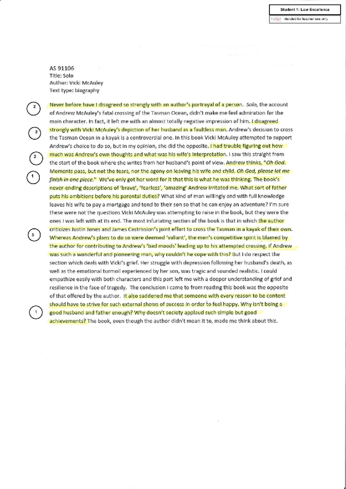 AS 91106 Biography Analysis: Low Excellence Exemplar Review - Studocu