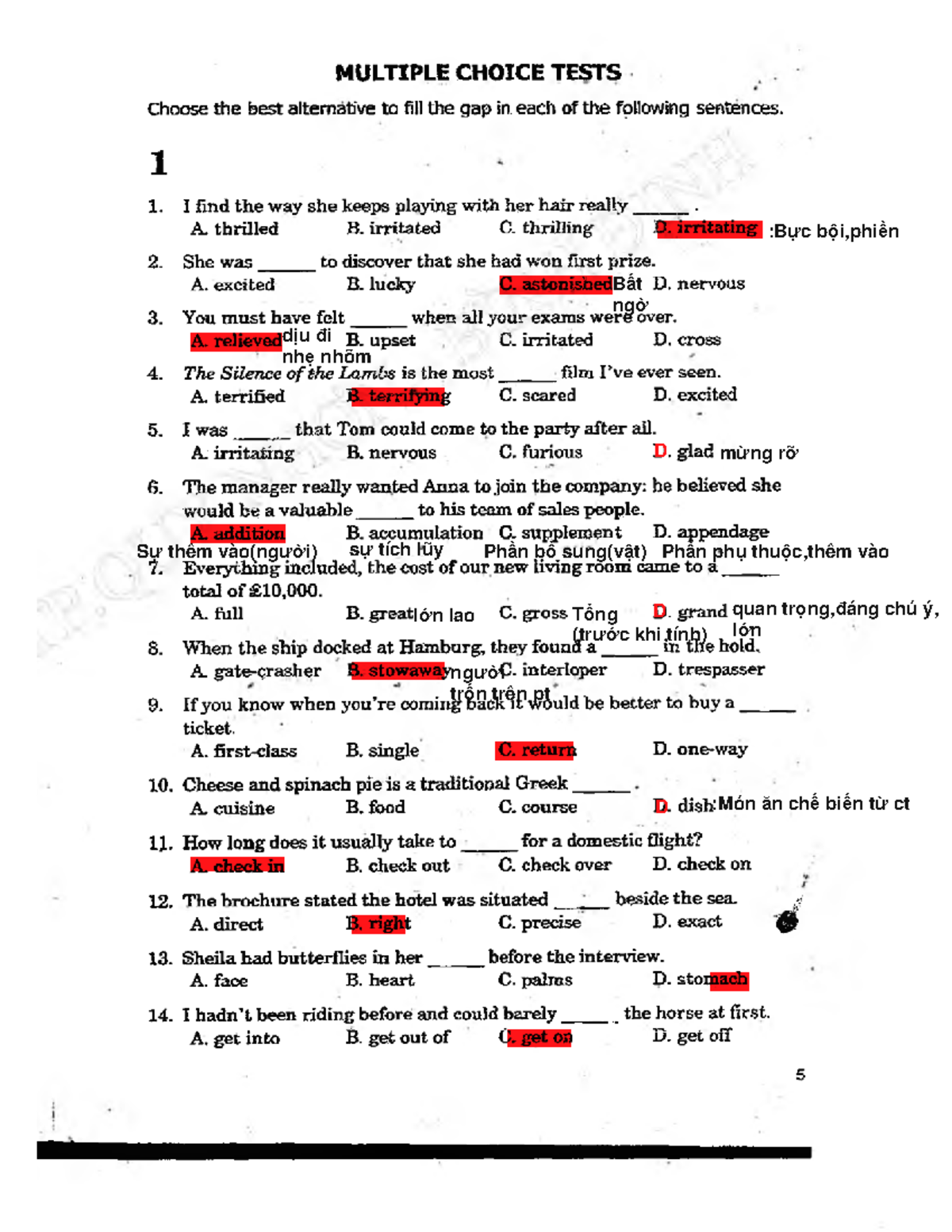 MULTIPLE CHOICE TESTS: Lexico-Grammar Practice (45 Questions) - Studocu