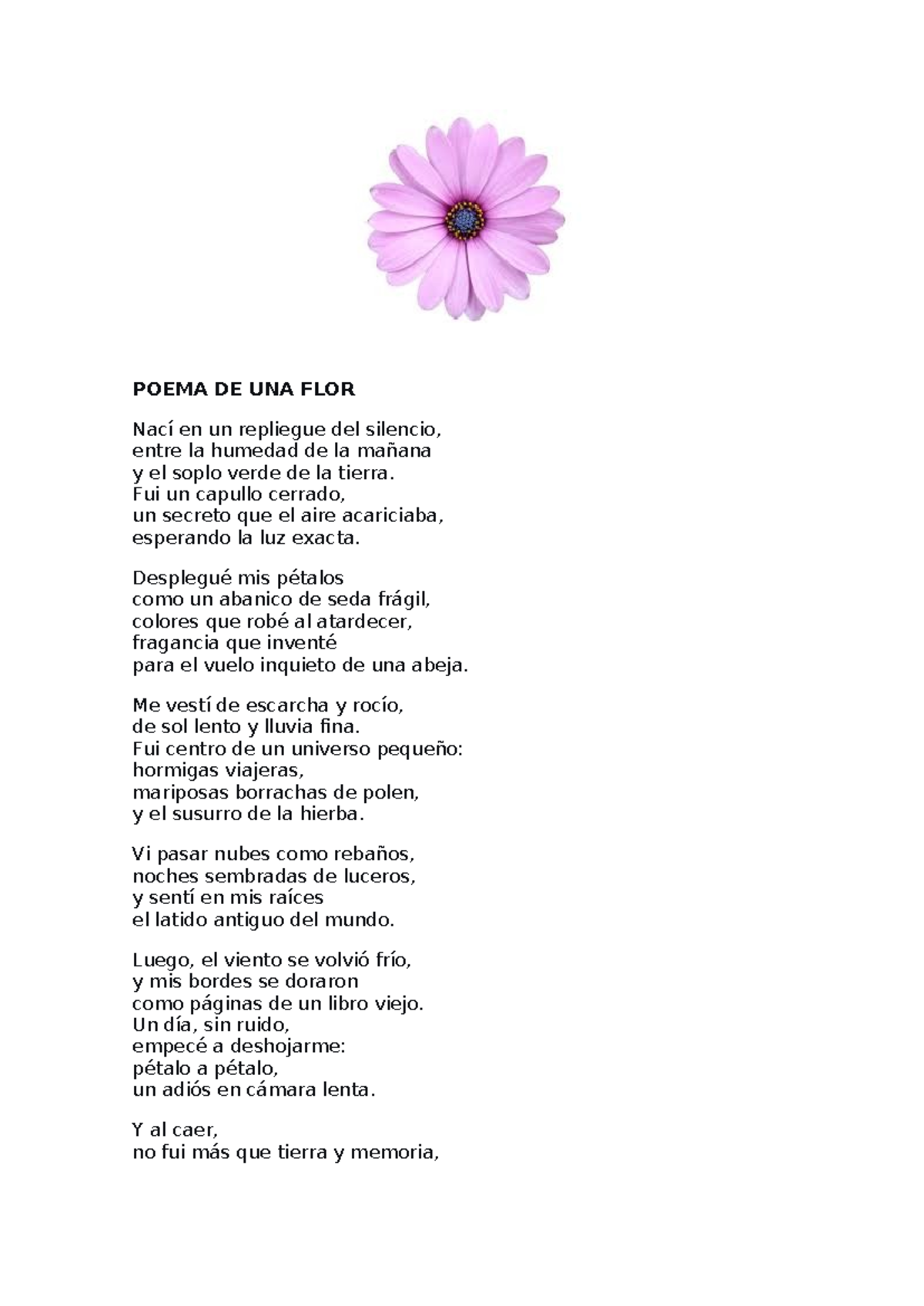 POEMA DE UNA FLOR: Reflexiones sobre la Belleza Natural - Studocu