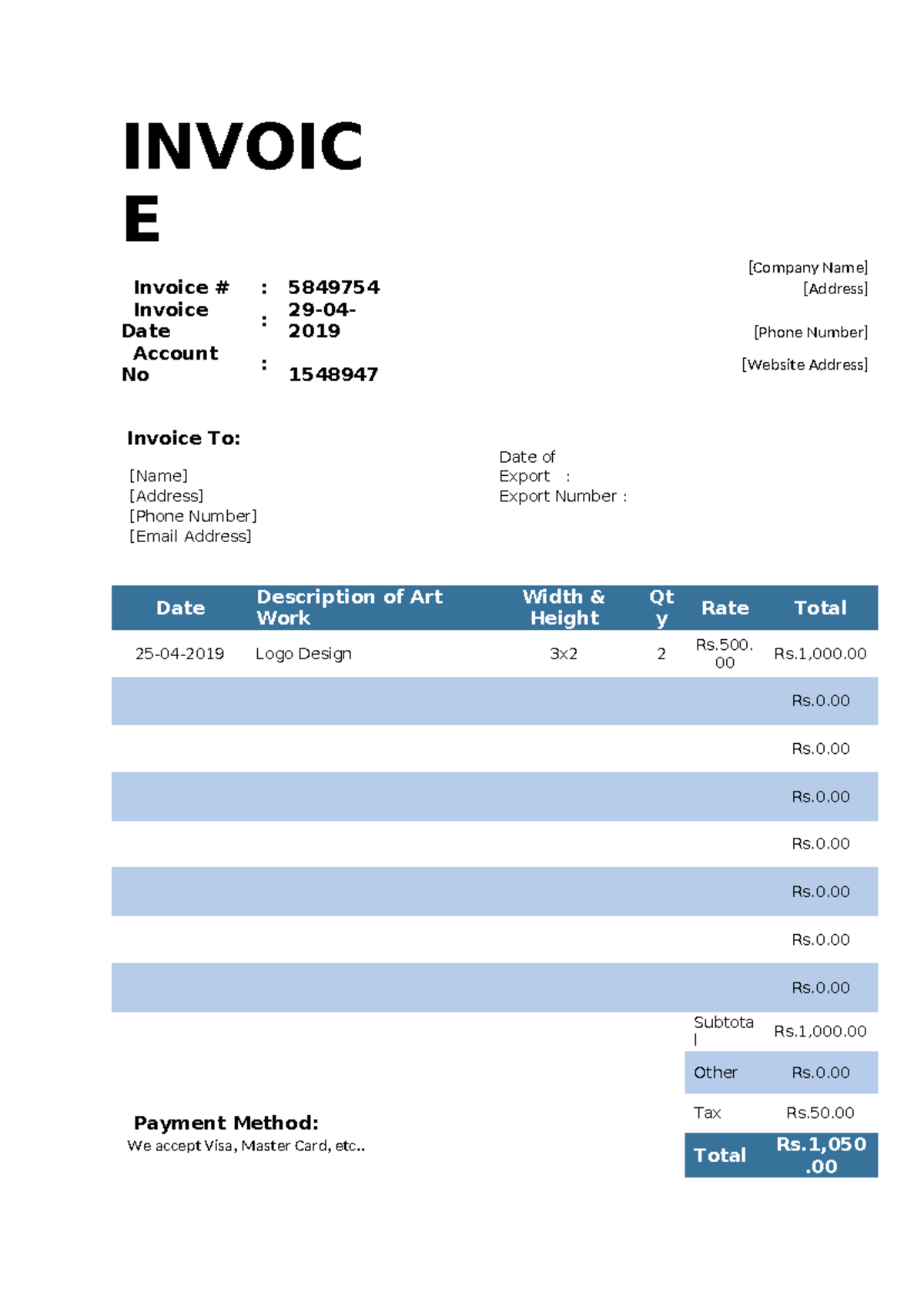 Artist Invoice Template - INVOIC E [Company Name] Invoice # : 5849754 ...