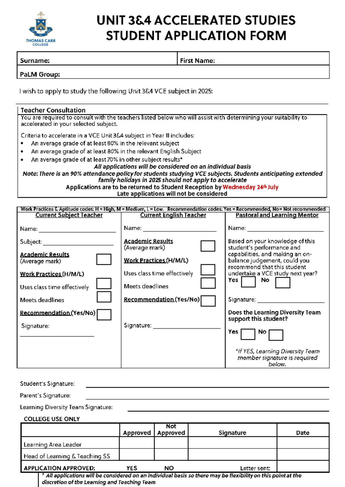 2025 UNIT 3&4 Accelerated Studies Application Form - UNIT ACCELERATED ...
