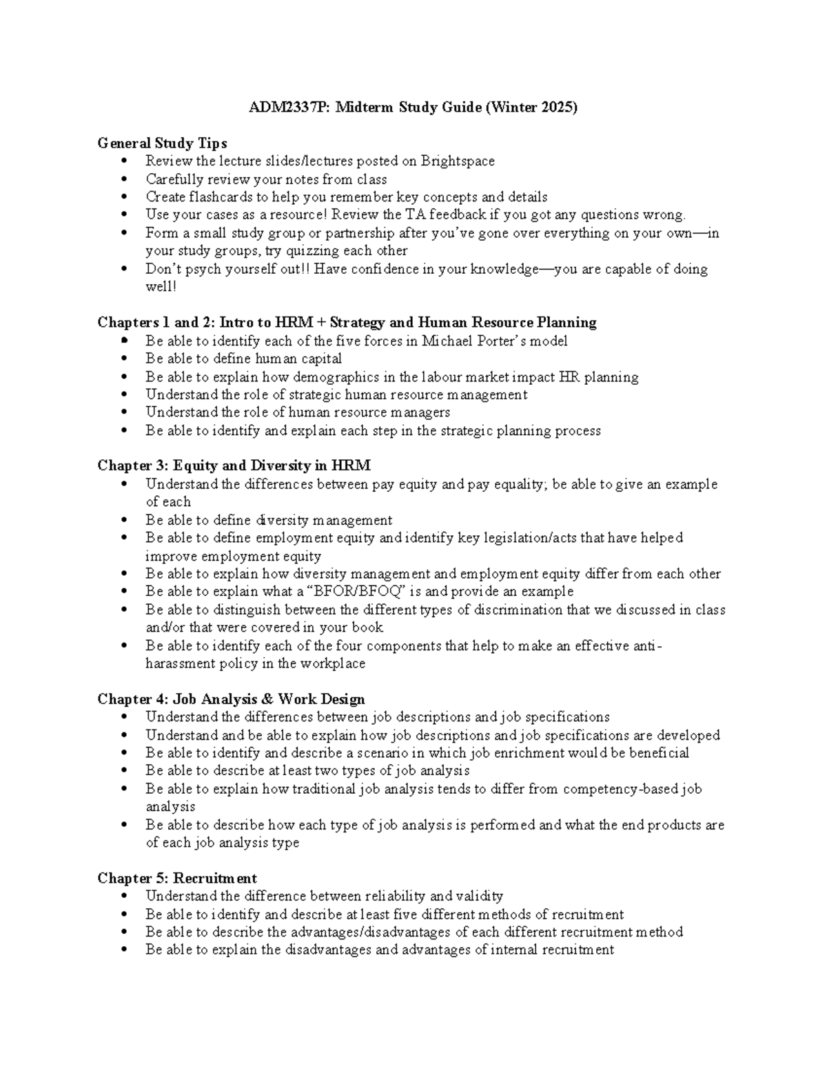 ADM2337P: Comprehensive Midterm Study Guide (Winter 2025) - Studocu