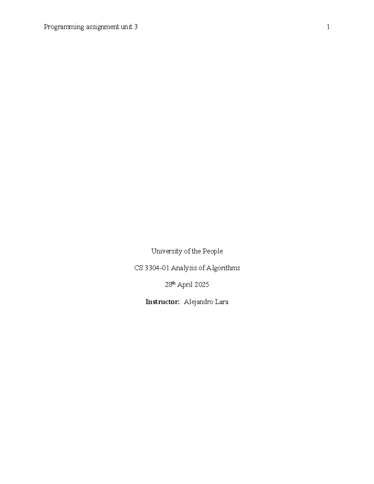 CS Analysis of Algorithms: Programming Assignment Unit 3 - Studocu