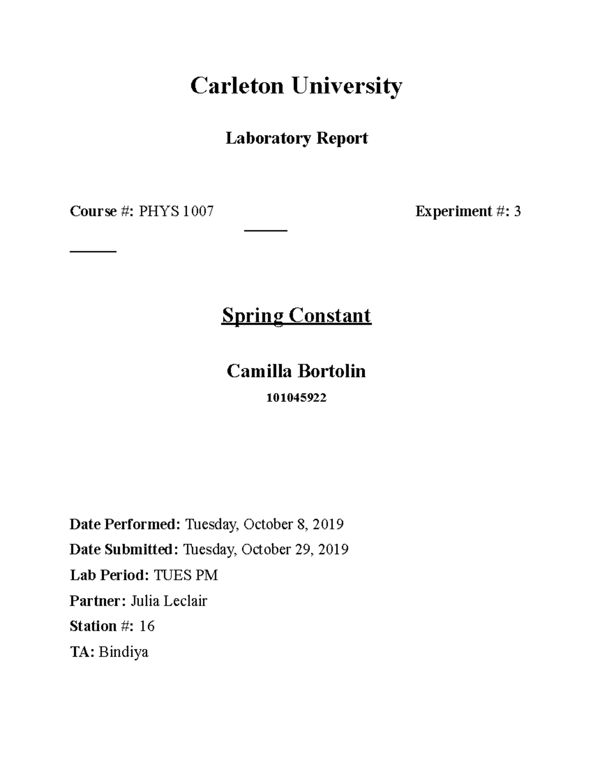 Scientific Lab Report Title Page 18 Printable High School Lab Report