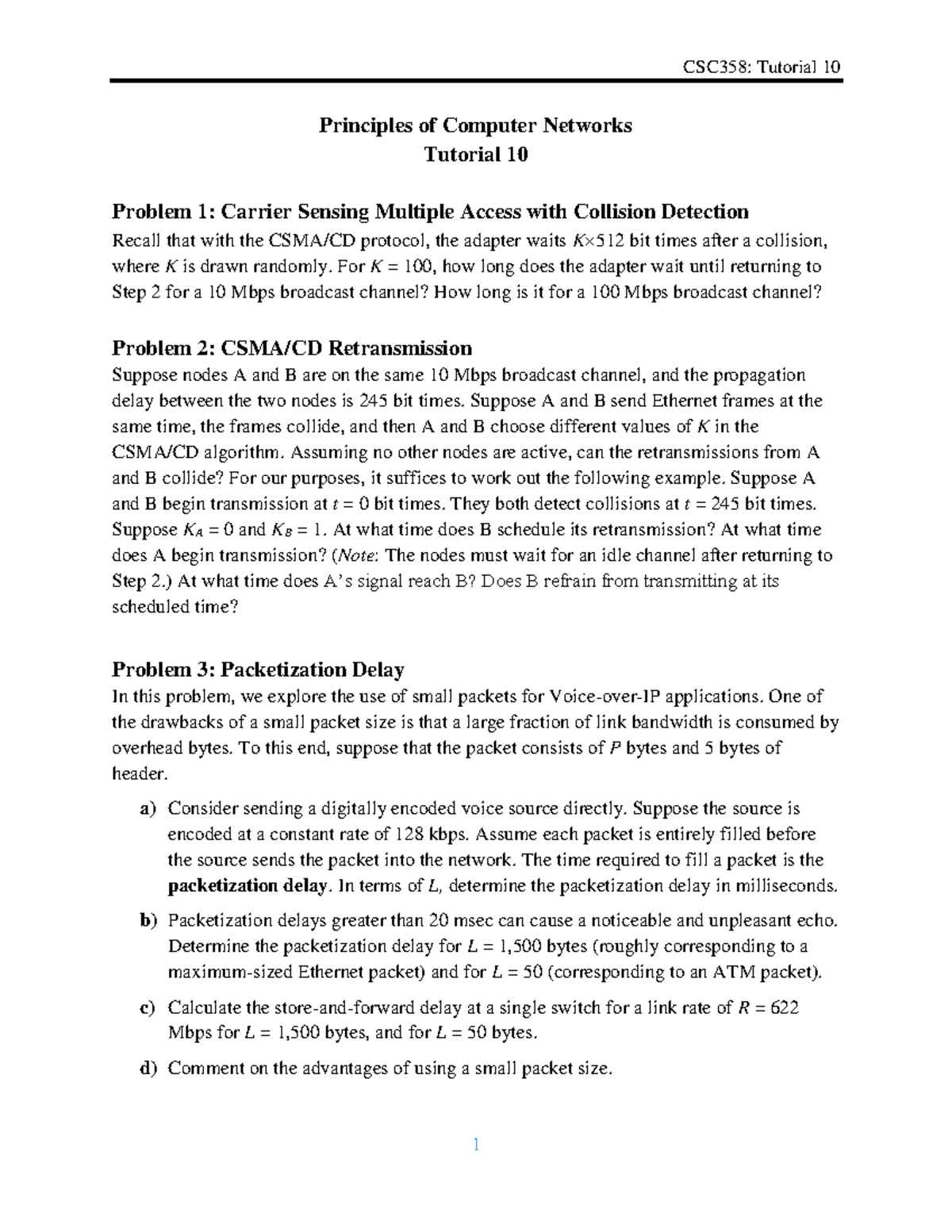 CSC358: Tutorial 10 - Principles of Computer Networks Class Notes - Studocu