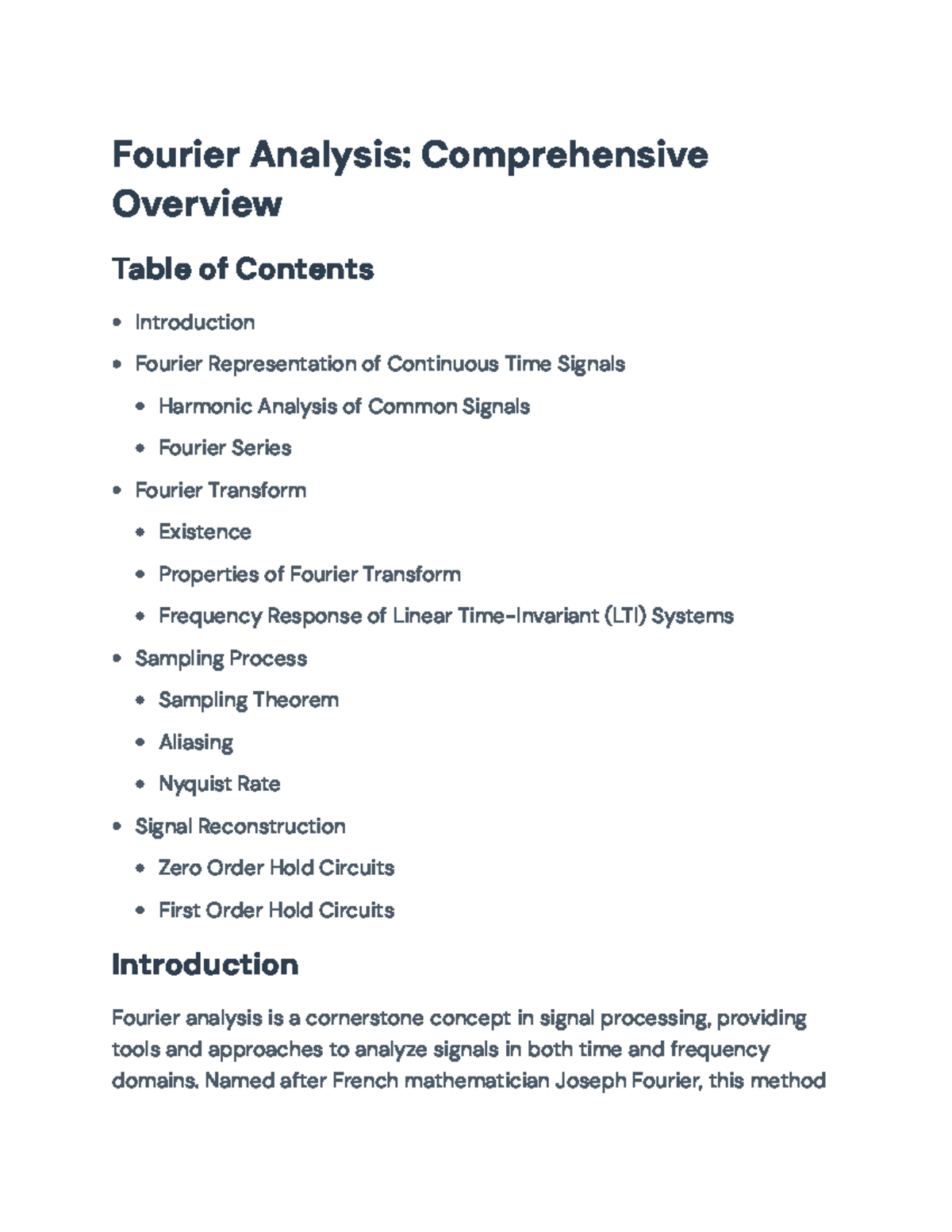 Fourier Analysis: Comprehensive Overview for Signal Processing ...