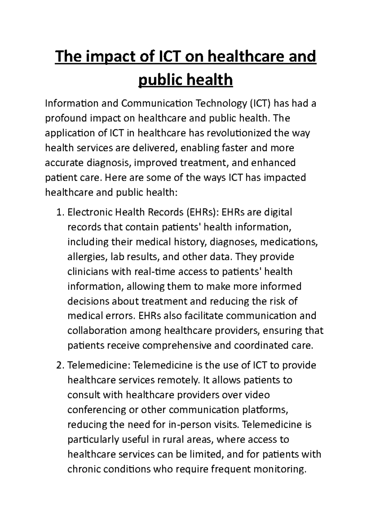 The impact of ICT on healthcare and public health   The impact of ...