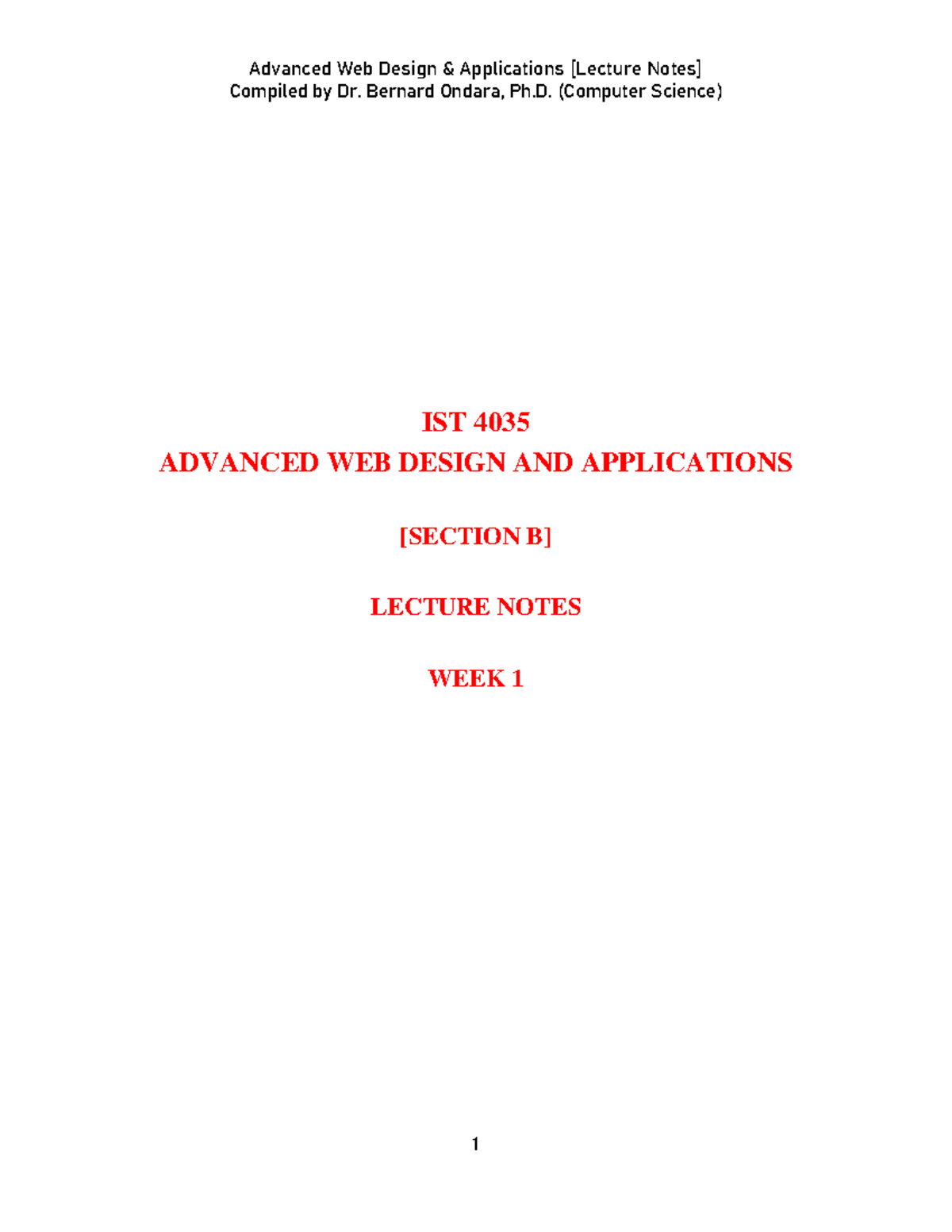 IST 4035 - Advanced Web Design and Applications Lecture Notes Week 1 ...