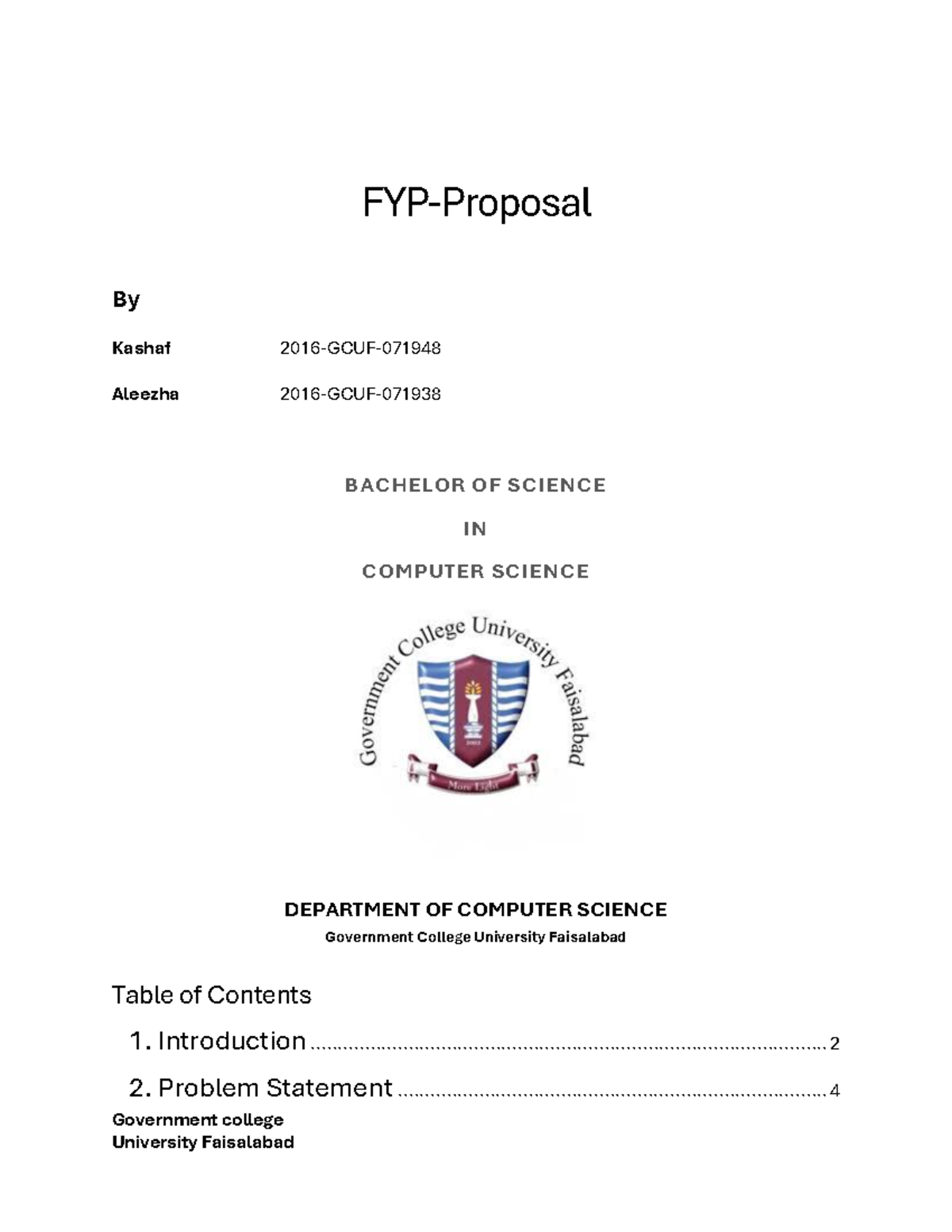 FYP proposal - Final Year Project - Government college FYP-Proposal By ...