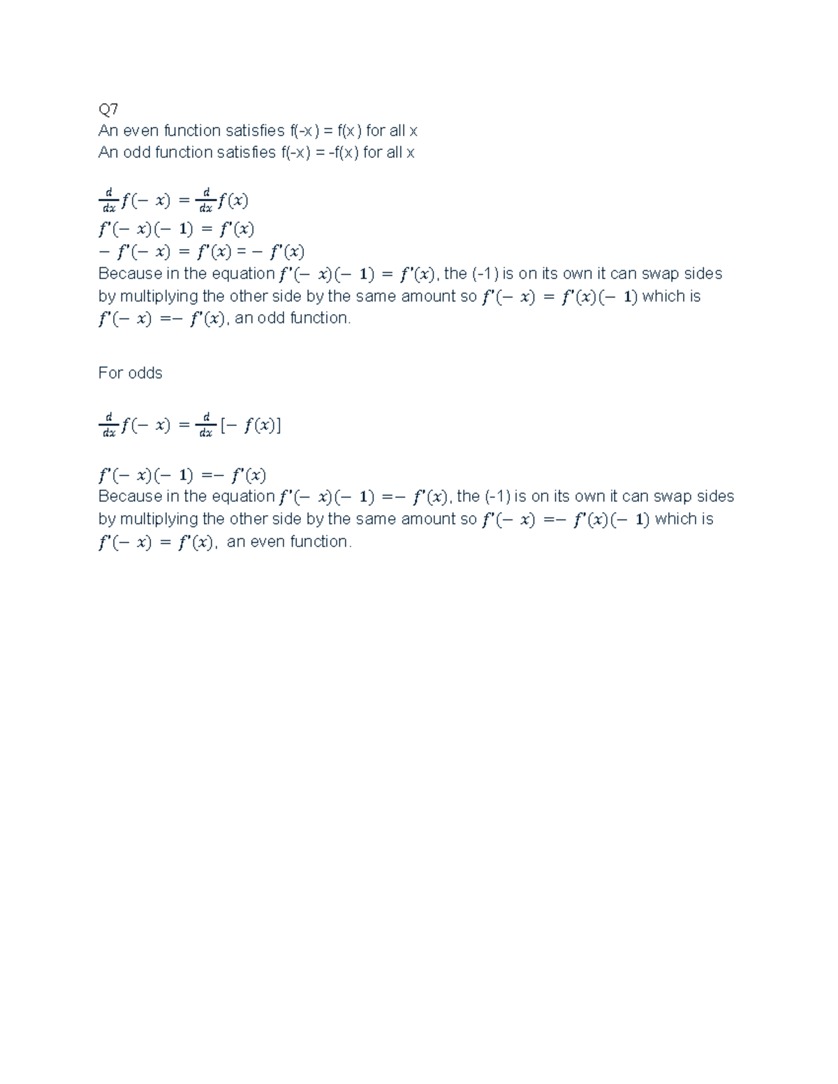 M127A2 - Q7 of crowdmark assignment 2 - Q An even function satisfies f ...