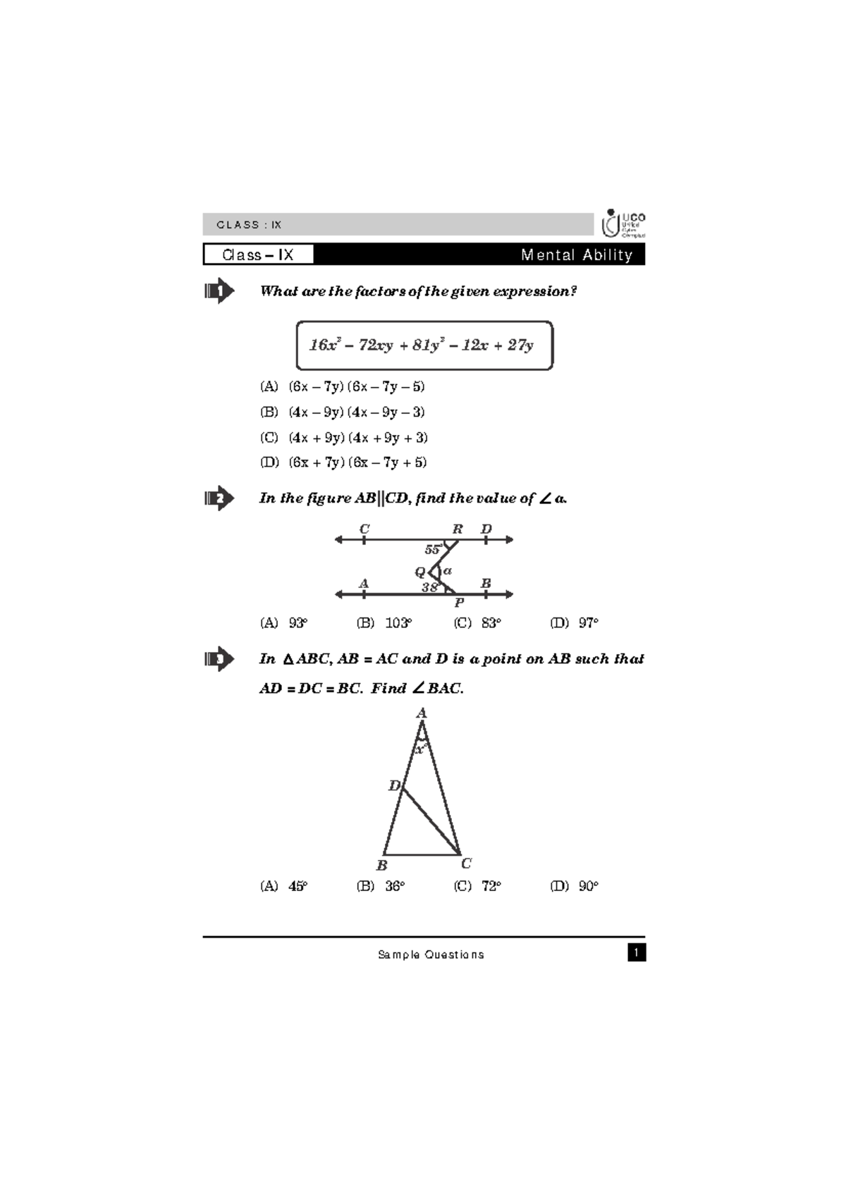 9th UCO - Mental Ability Sample Questions and Answers - Studocu