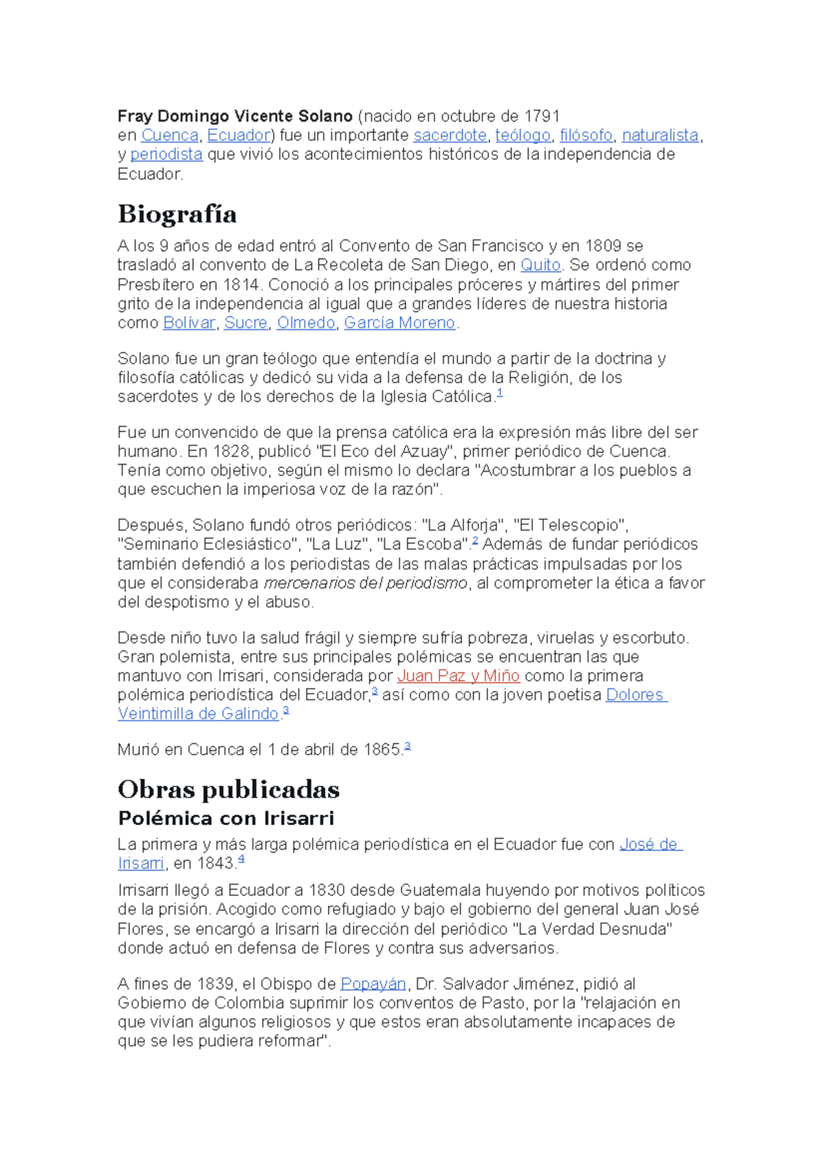 Biografía de Fray Domingo Vicente Solano: Sacerdote y Teólogo Ecuatoriano -  Studocu