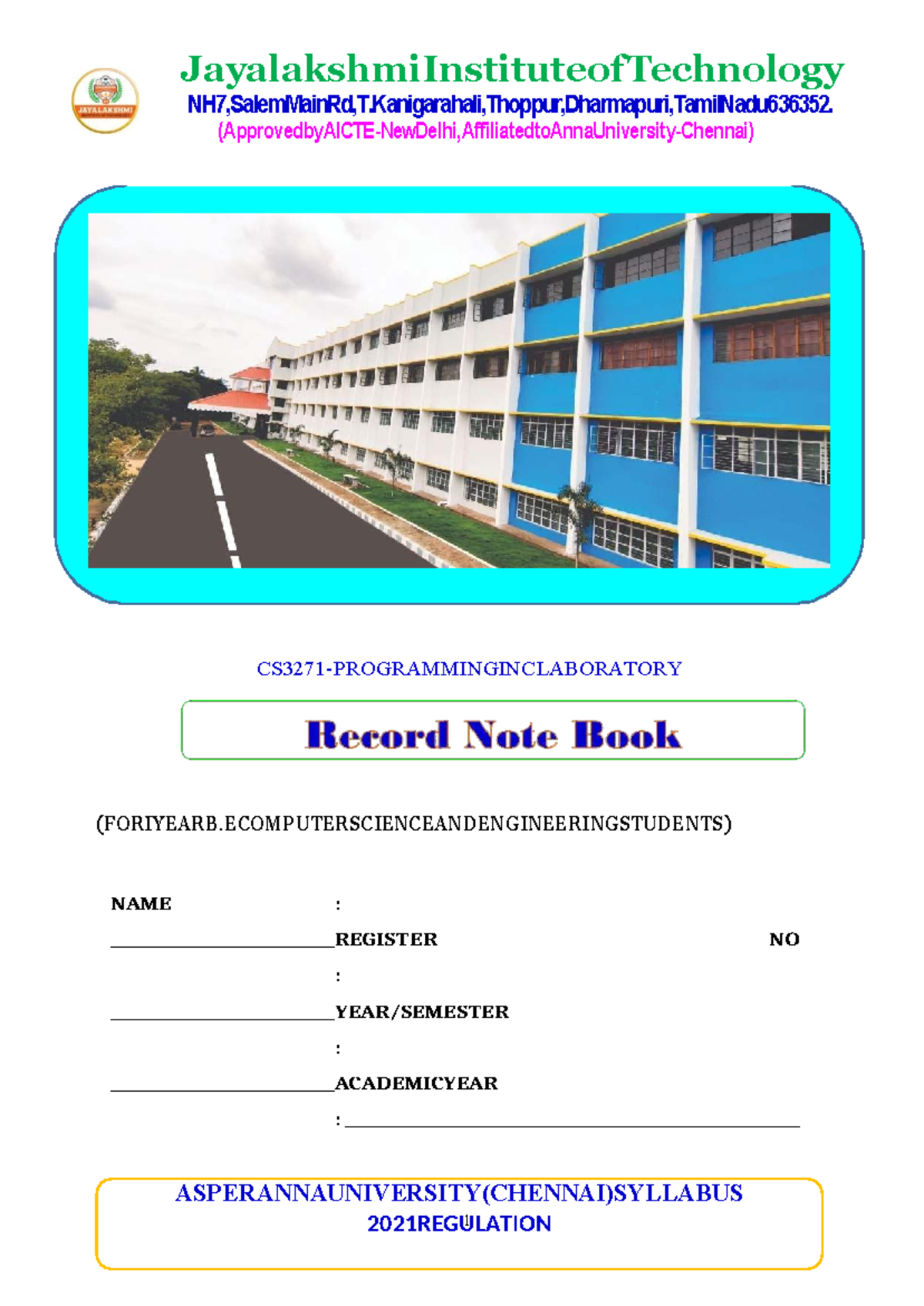 CS3271 Programming in C Lab Manual for 1st Year B.E. Students - Studocu