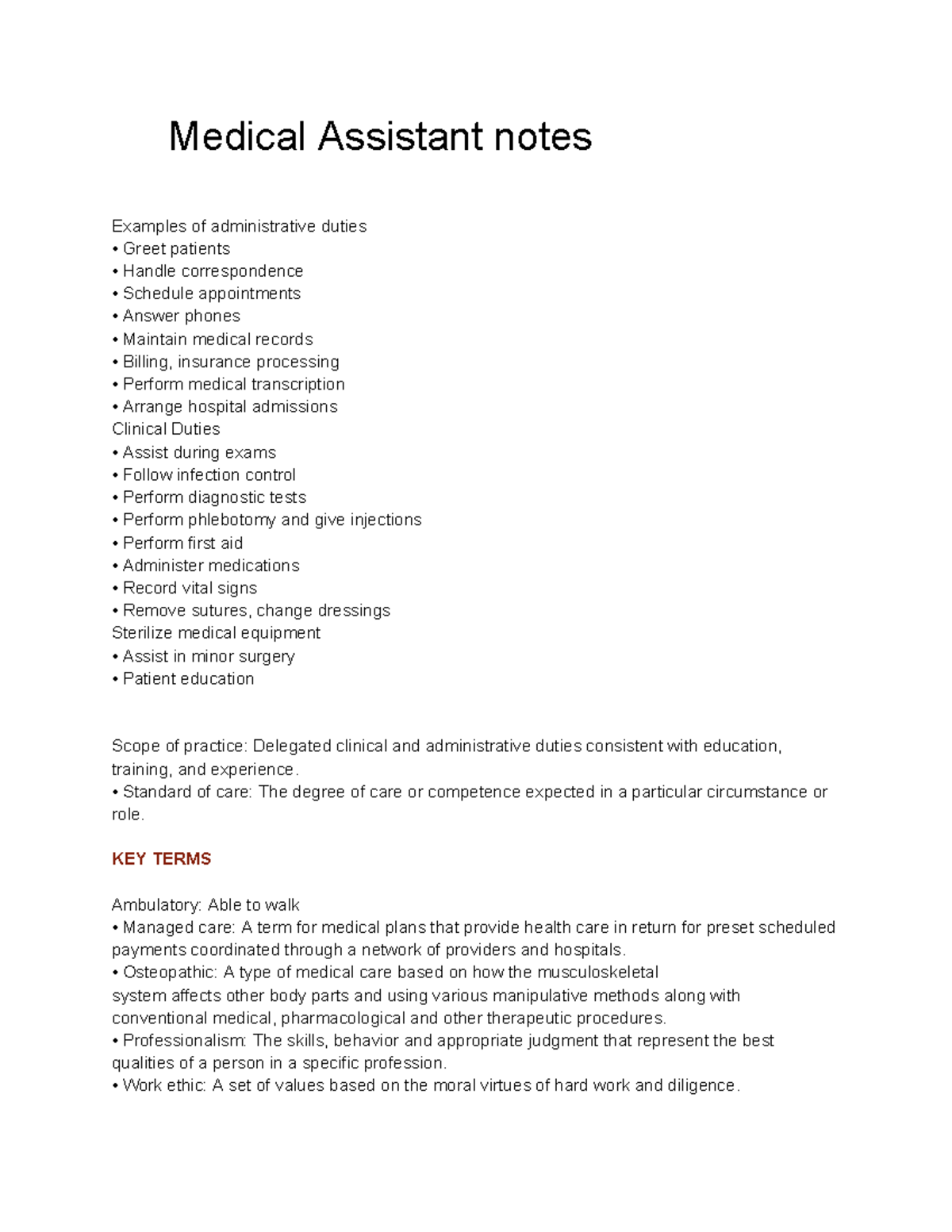 Medical Assistant Notes & Terminology Guide (MA 101) - Studocu