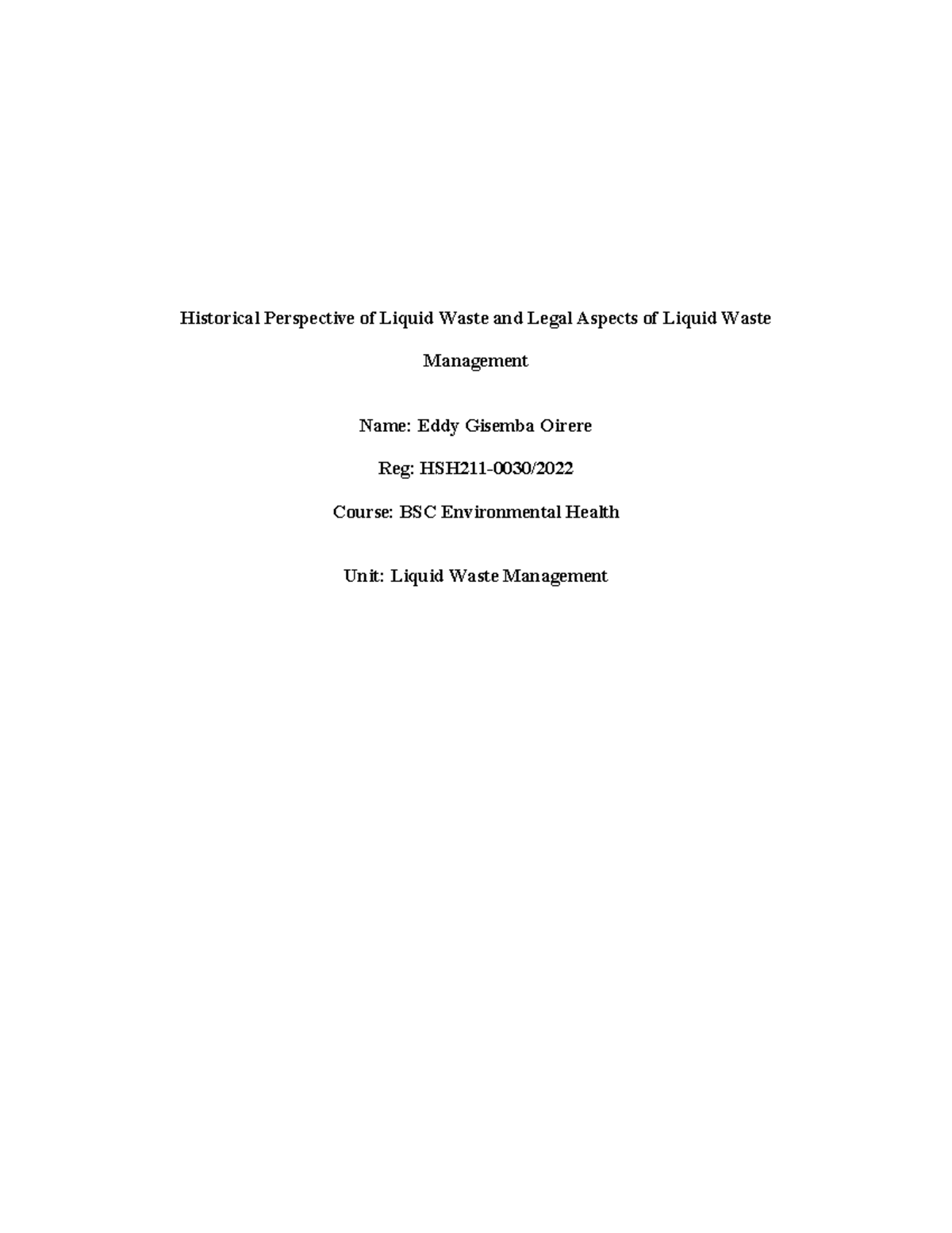 BSC Environmental Health: Liquid Waste Management Overview and Legal ...