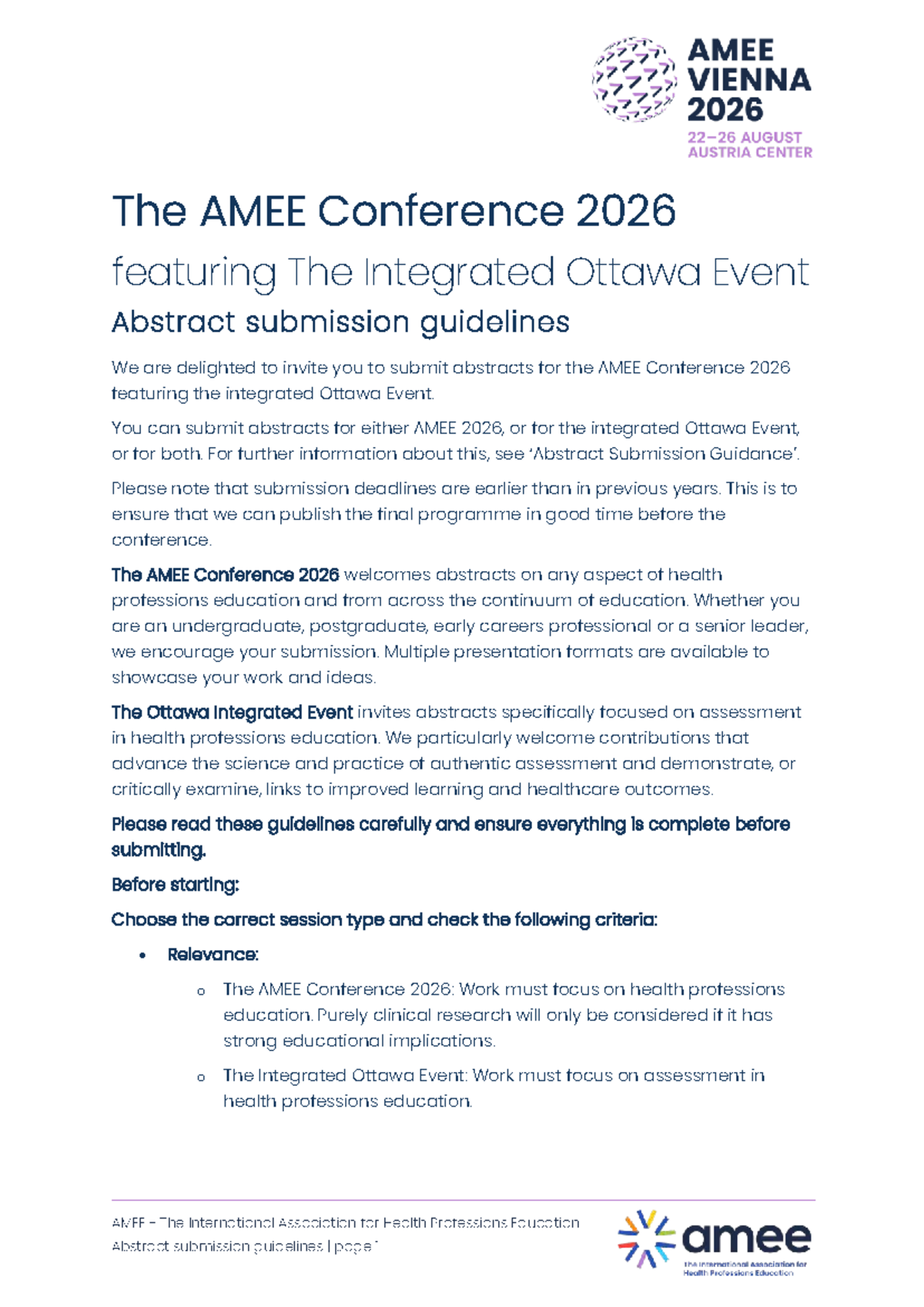 AMEE 2026 Integrated Ottawa Event: Abstract Submission Guidelines - Studocu