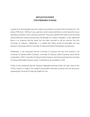 Huh - reflection paper - DISKUSYON SA REVIVAL NG ROTC Kasalukuyang ...