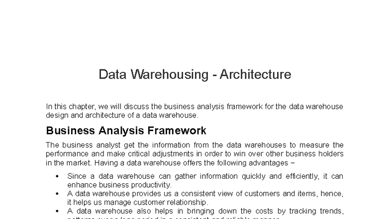 Data Warehousing Architecture: A Comprehensive Overview - Studocu