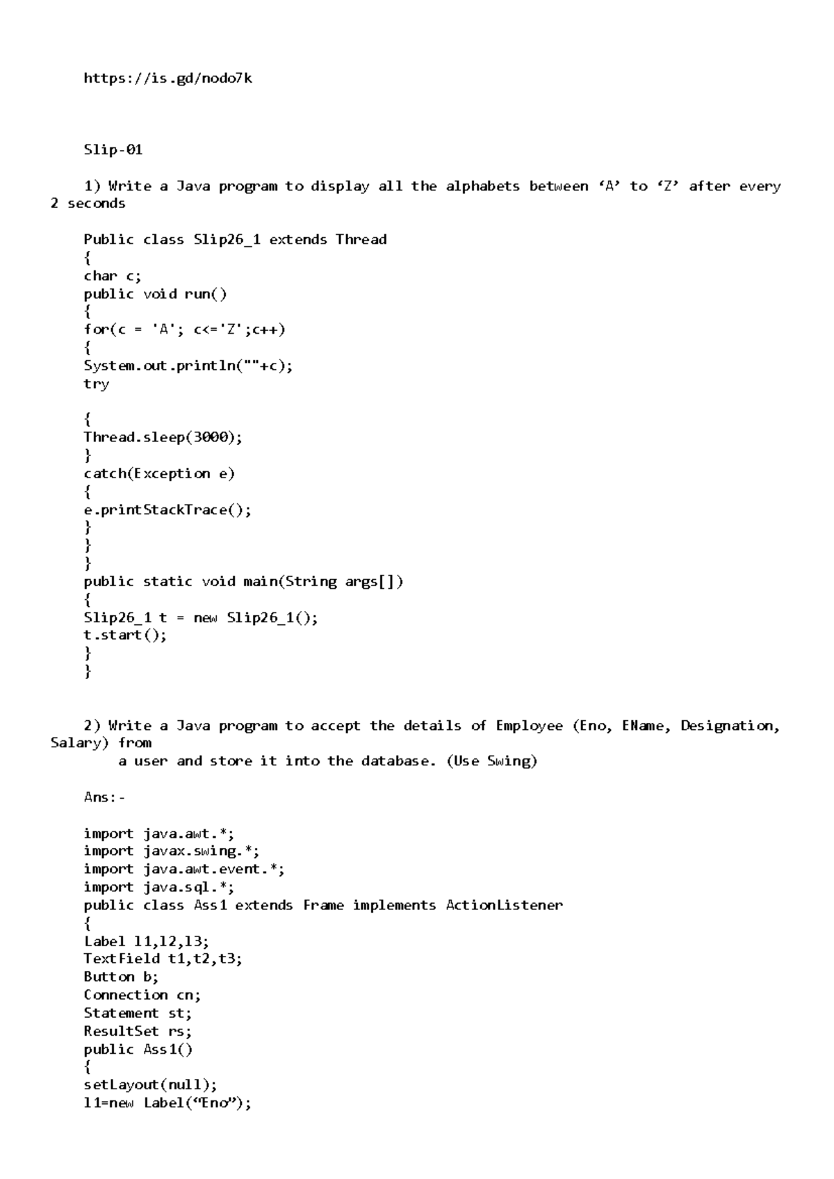 Java Practical: Multi-threading, GUI, and Collection Operations - Studocu