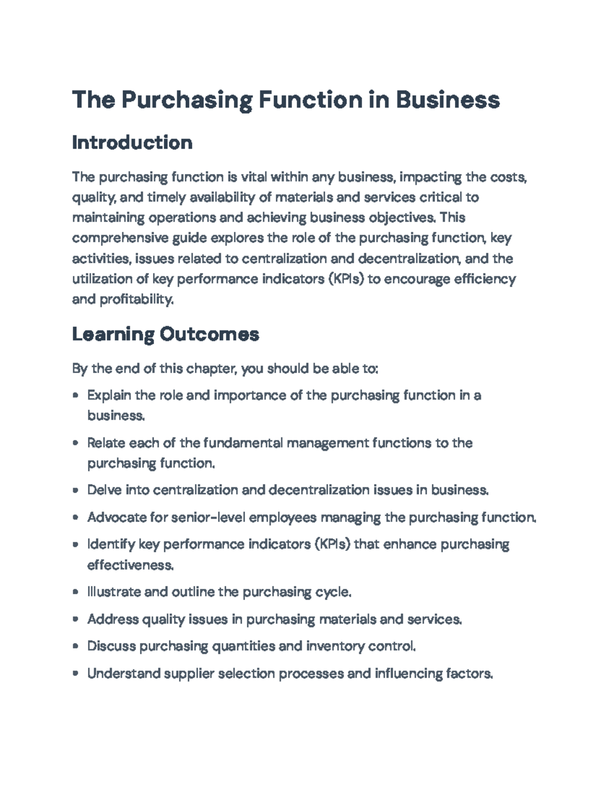 Purchasing Function in Business: Analysis & KPIs Overview - Studocu