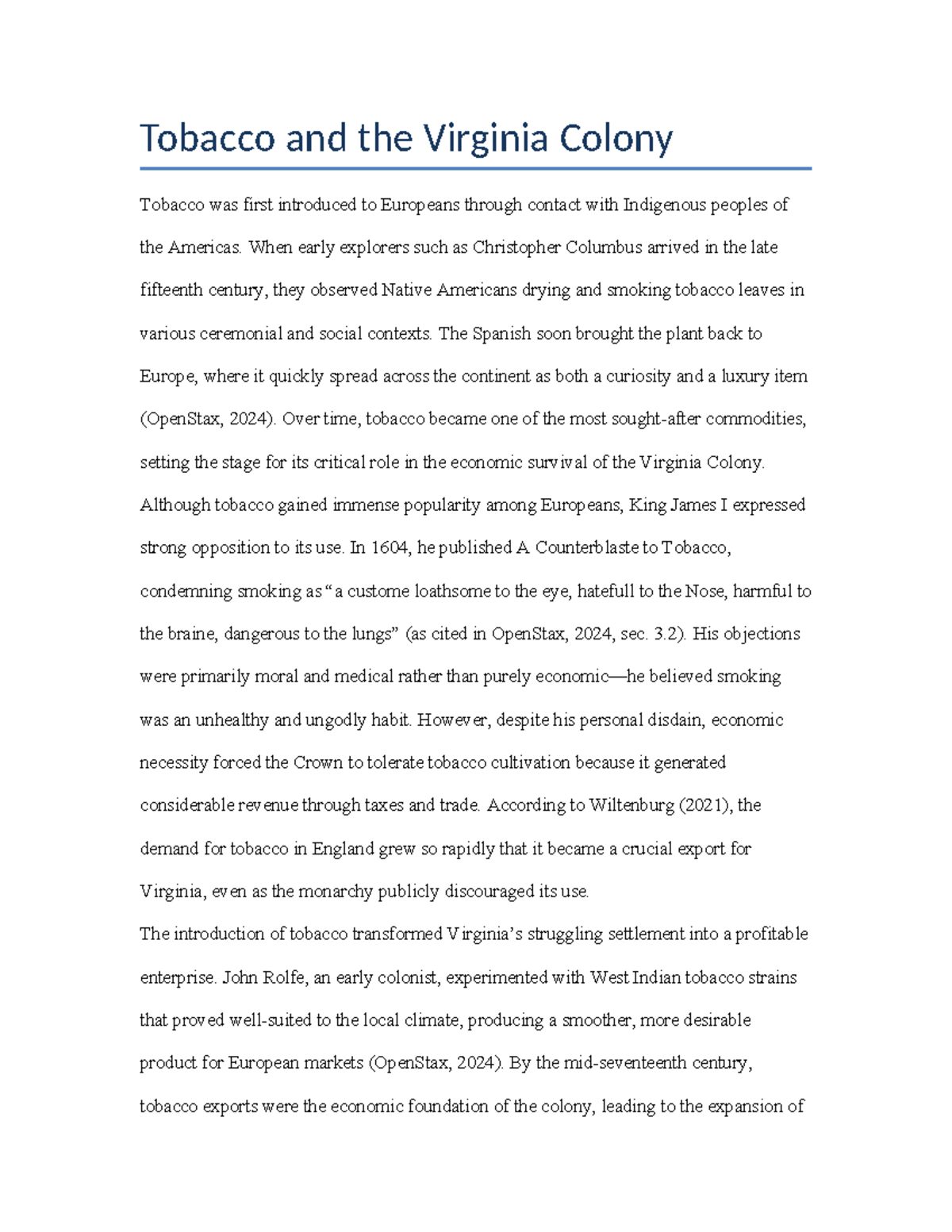 Tobacco's Impact on the Virginia Colony: Economic Foundations and  Controversies