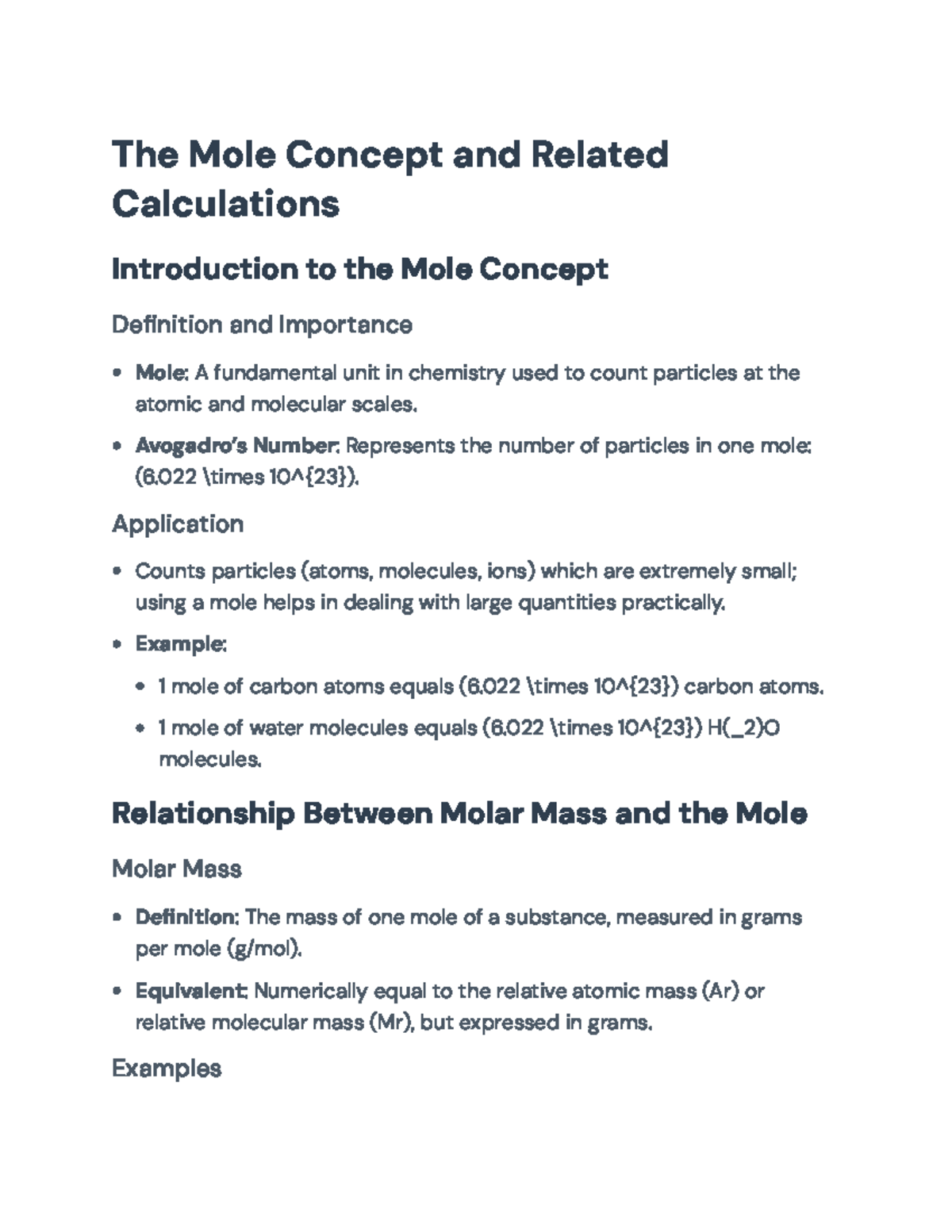 Understanding the Mole Concept: Calculations and Applications in ...