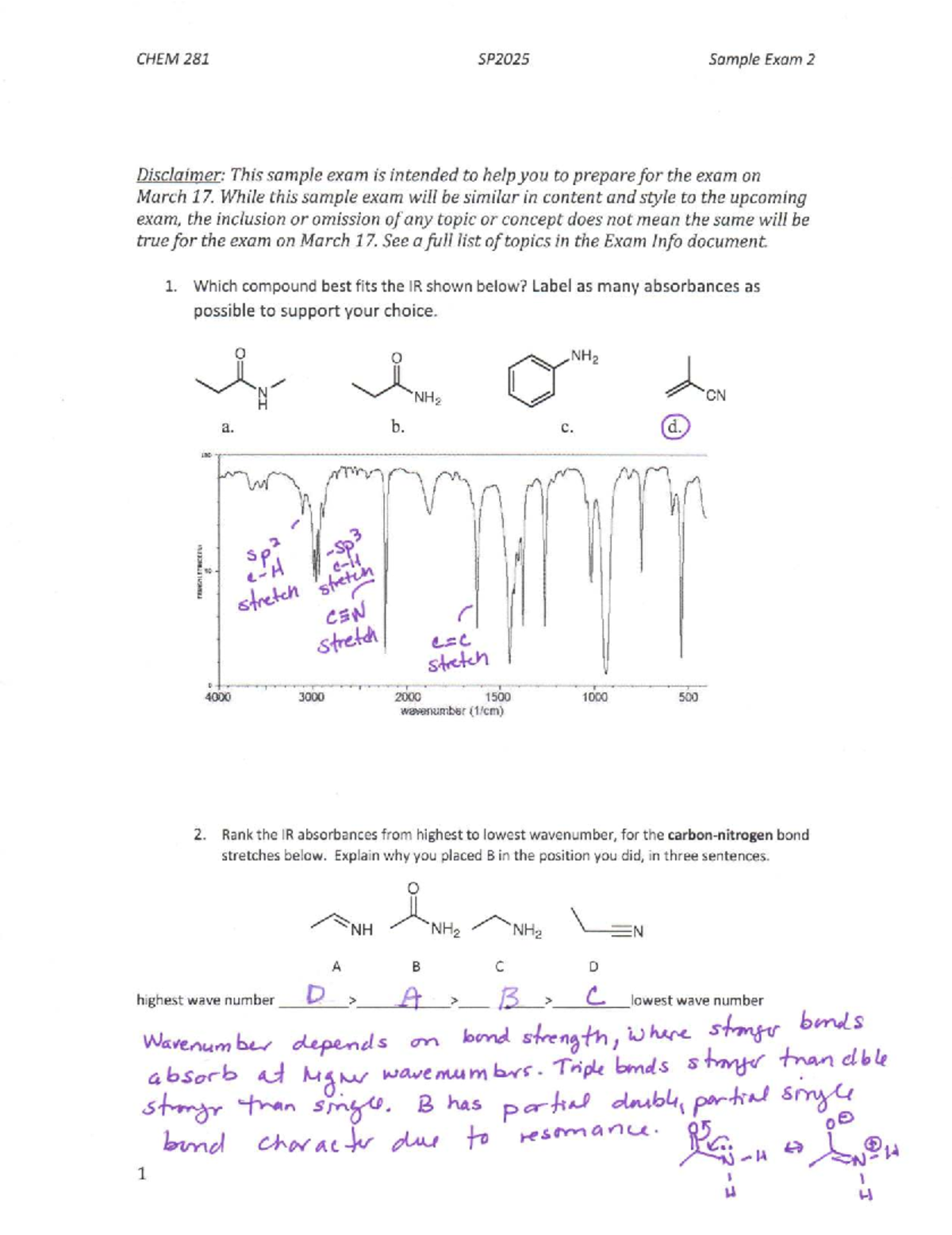 CHEM 281 SP2025 Midterm 2 Practice Exam Key and Solutions - Studocu