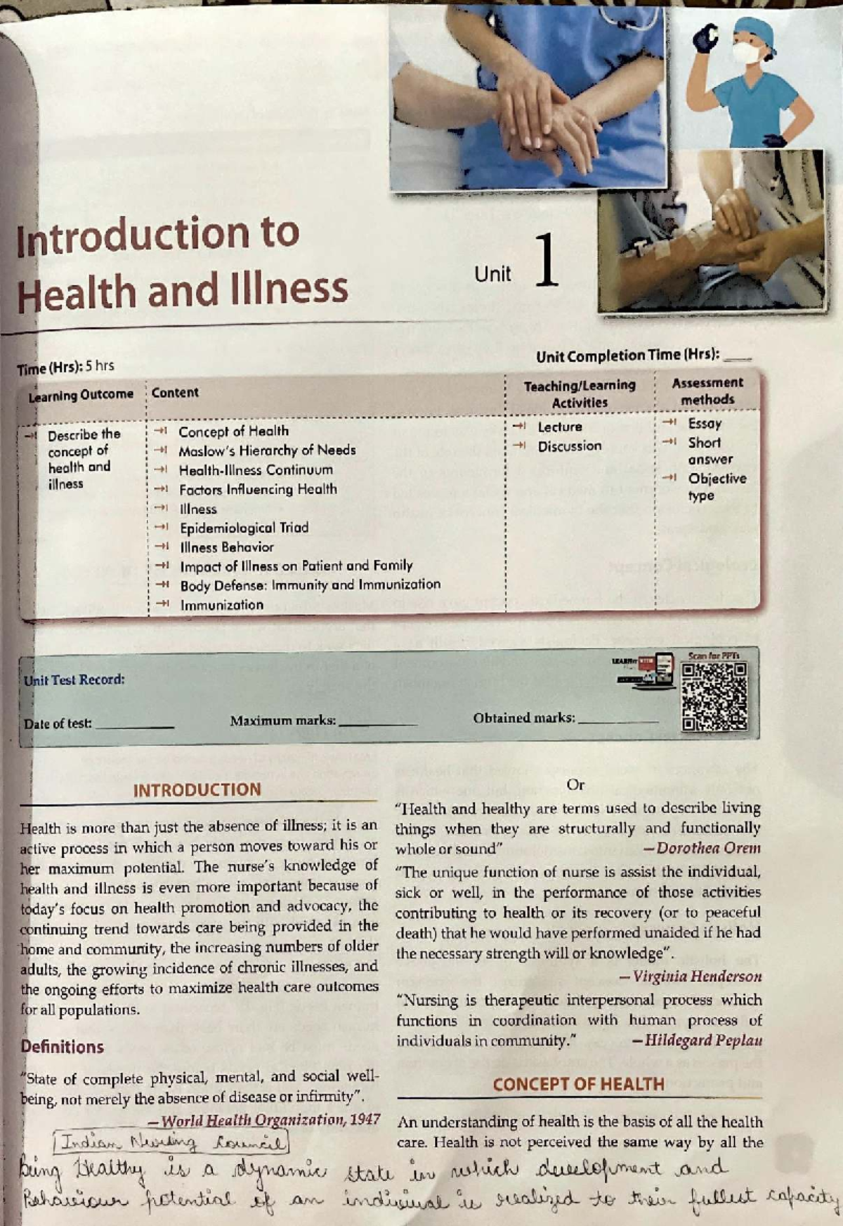 Nursing Foundation: Introduction to Health and Illness Unit I - Studocu