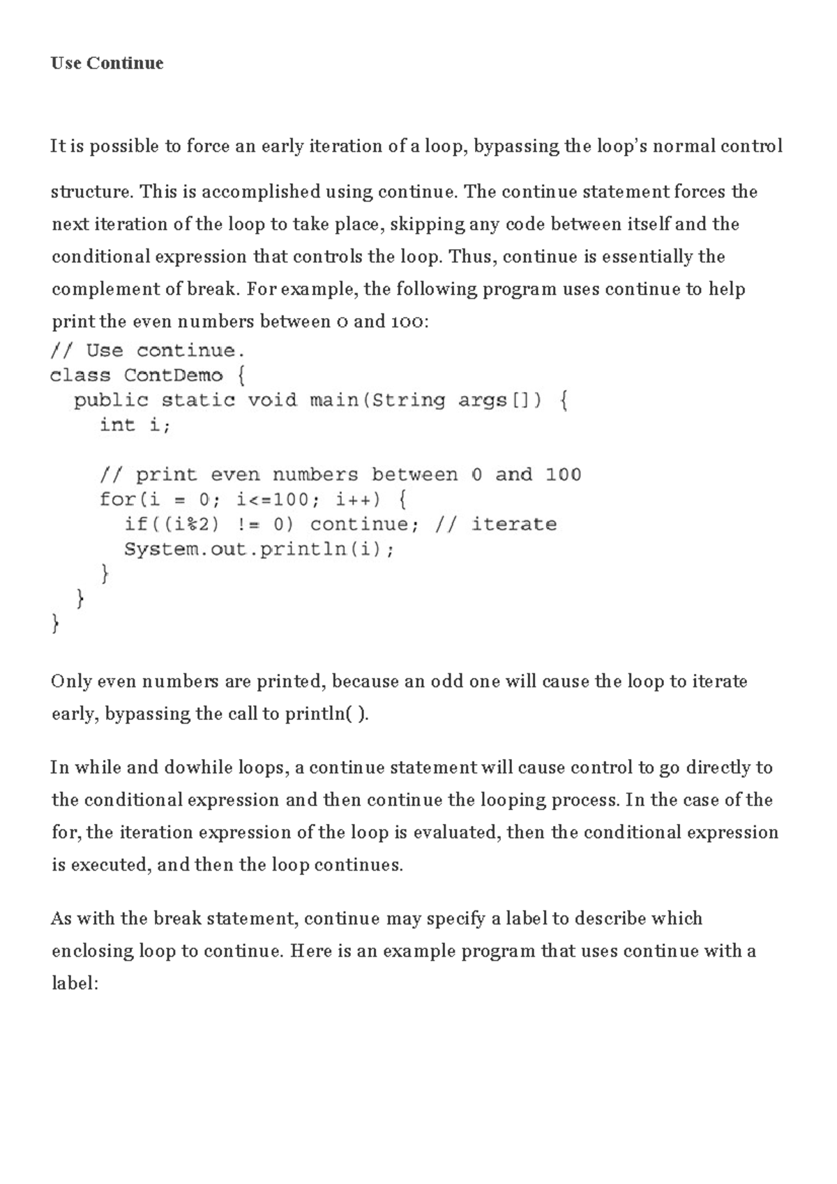 Java Continues: Understanding the 'continue' Statement in Loops - Studocu