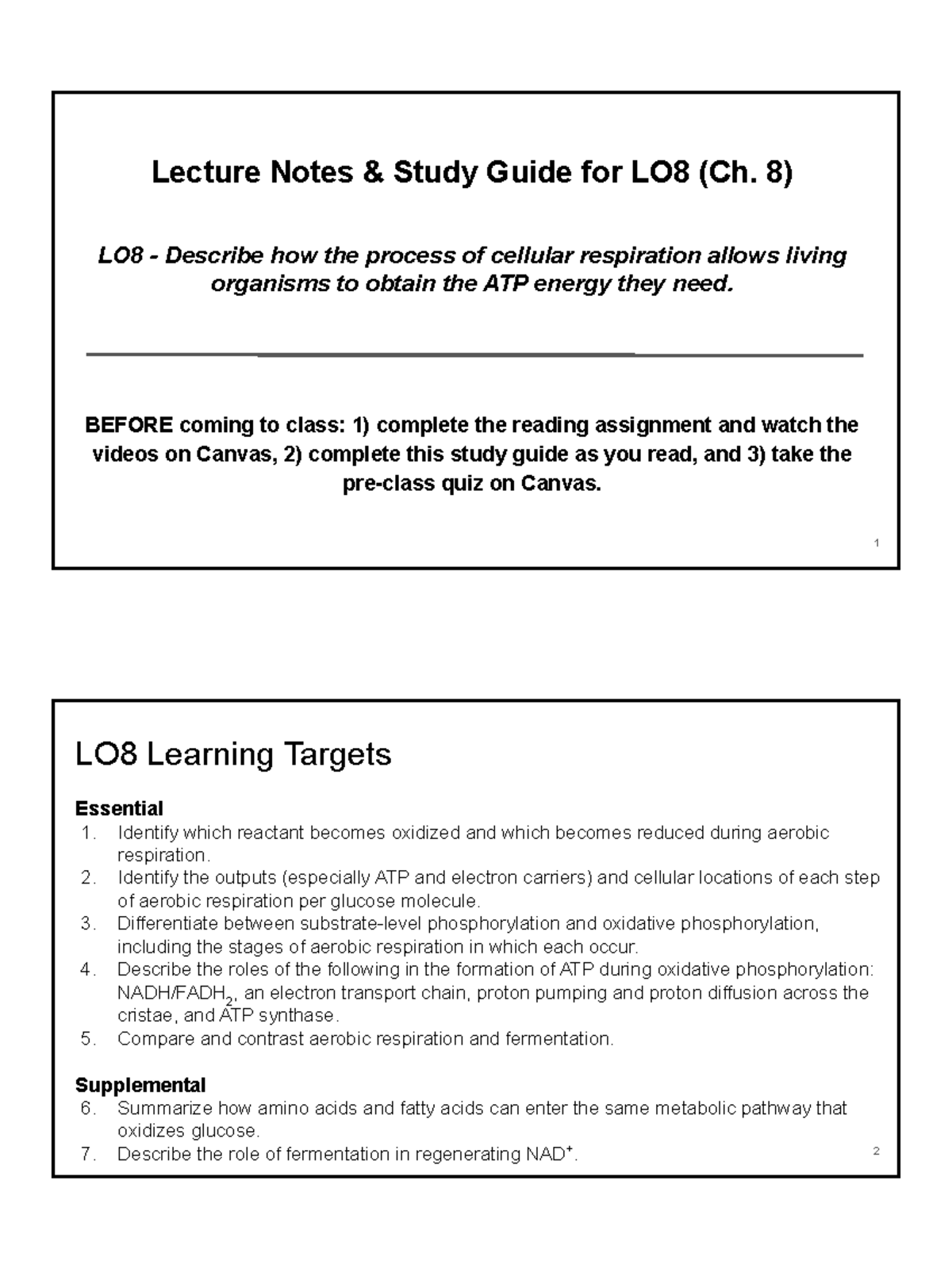Lecture Notes and Study Guide for LO8: Cellular Respiration Overview ...