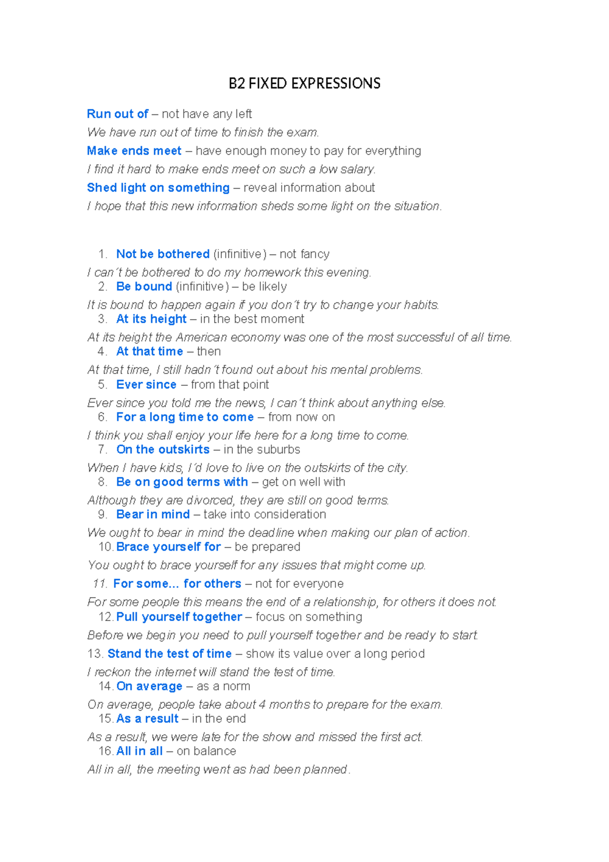 B2 Fixed Expressions: Essential Phrases for Language Mastery - Studocu
