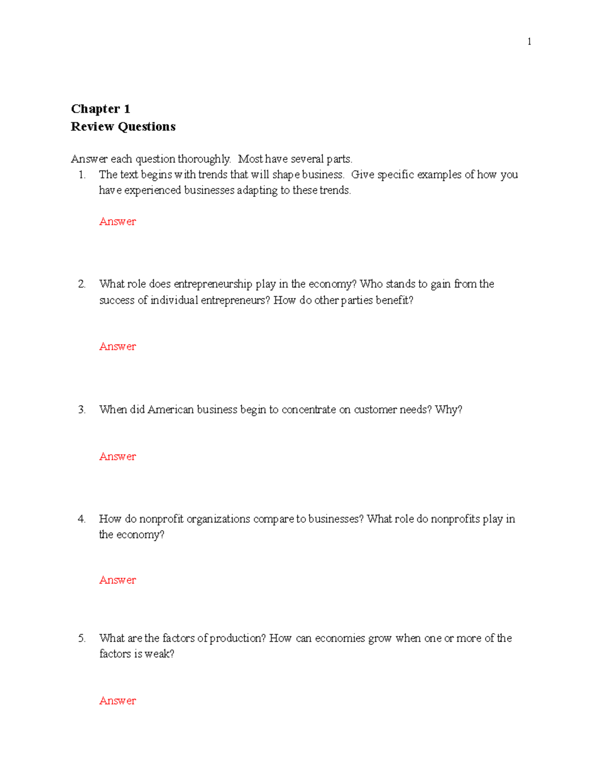 BUS 101: Chapter 1 Review Questions and Answers - Studocu