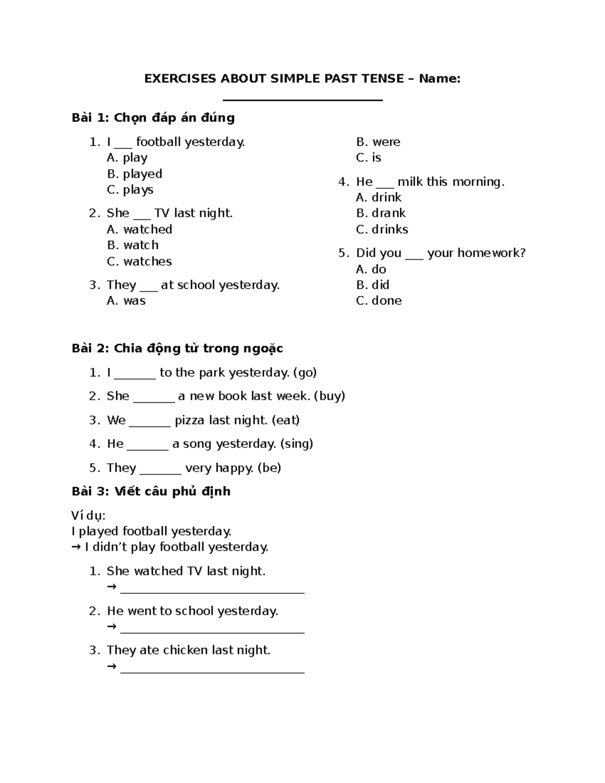 Exercises on Simple Past Tense: Practice & Answers - Studocu