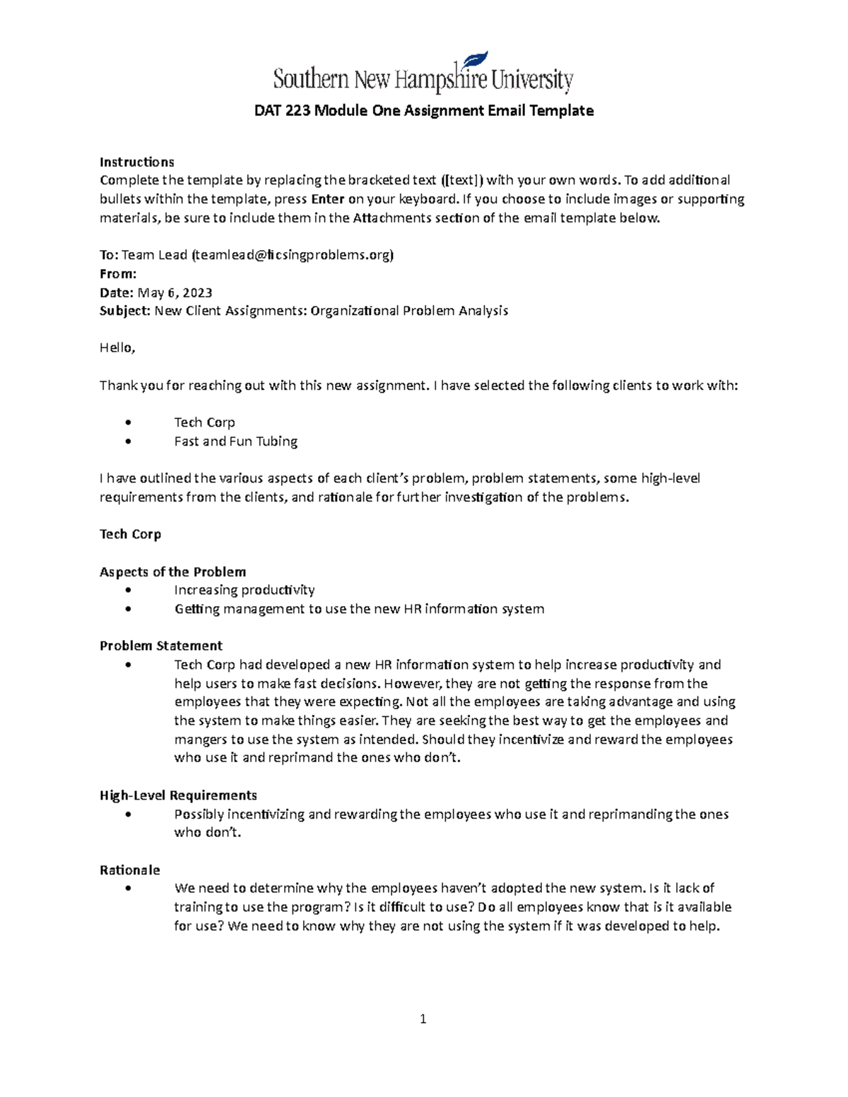 DAT 223 Module 1 Assignment: Client Email Template Guidance - Studocu