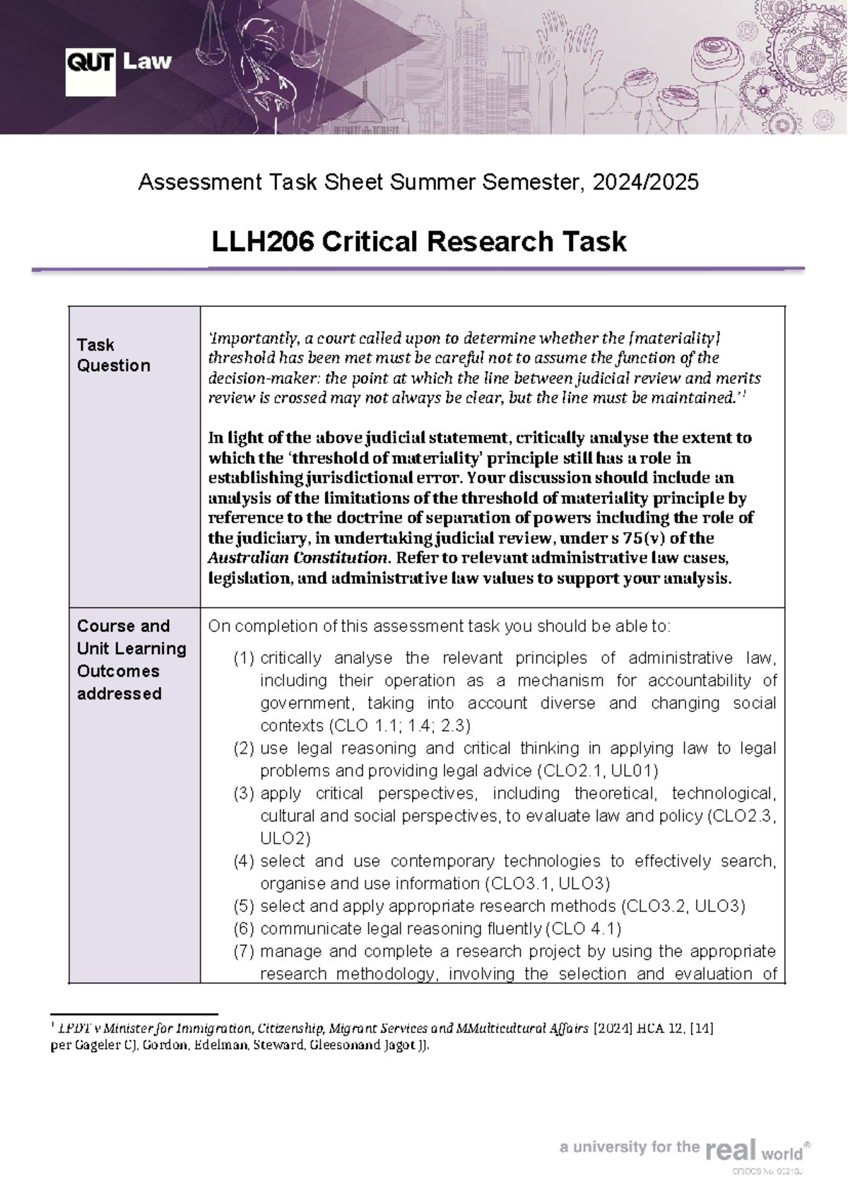 Task Sheet 2024 Summer Assessment Task Sheet Summer Semester, 2024