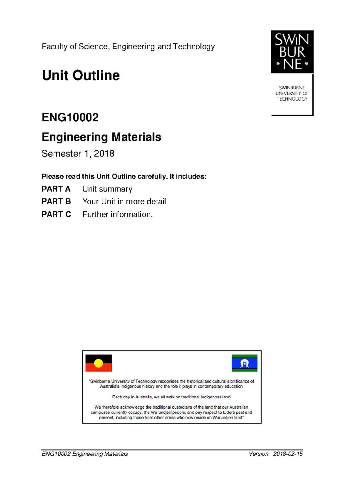ENG10002 2018 Unit Outline: Engineering Materials Overview - Studocu