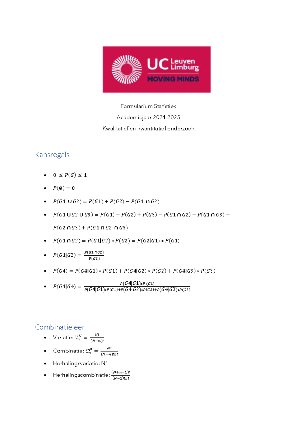 Formularium Statistiek - Formularium Statistiek Academiejaar 20 24 ...