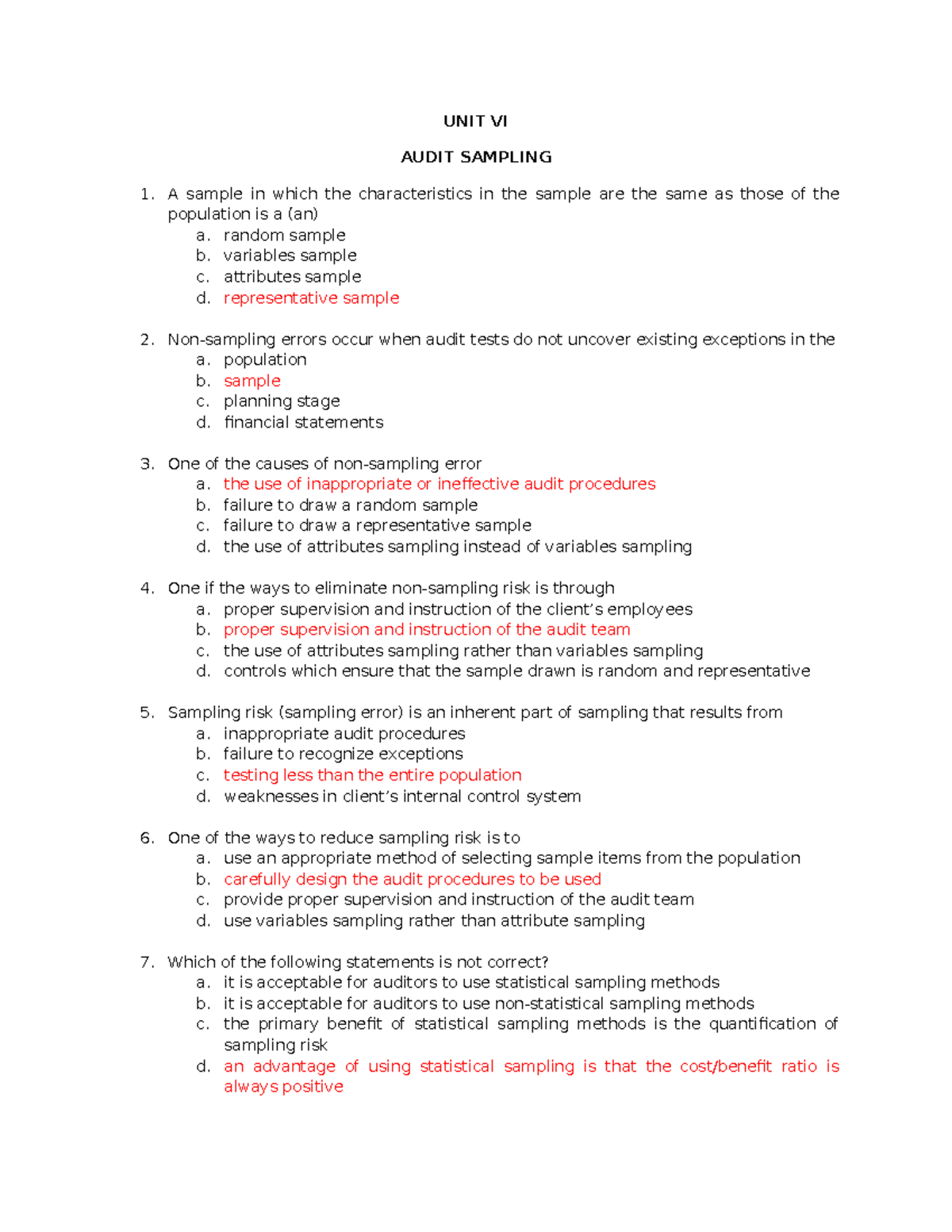 Unit 6 - Audit Sampling Overview and Key Concepts - Studocu