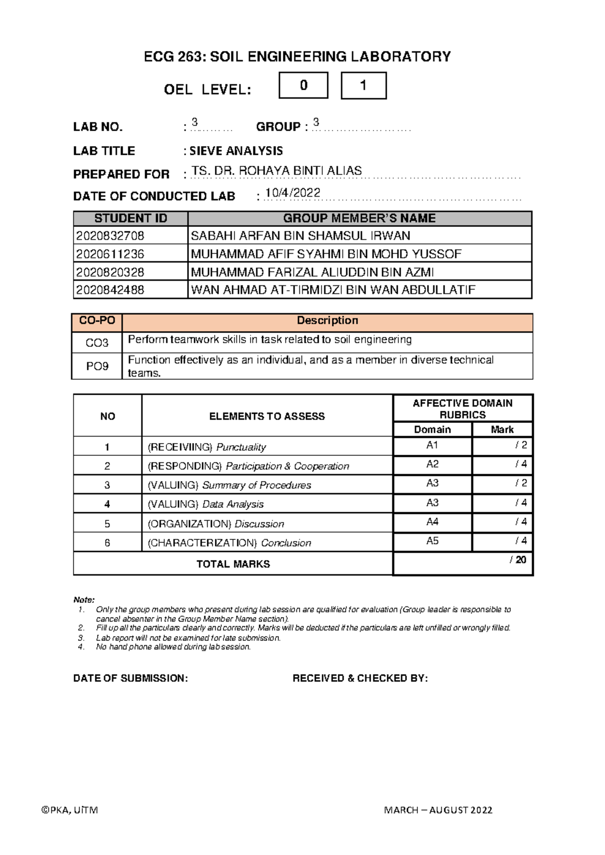 SIEVE ANALYSIS LAB REPORT (LAB 3) - GROUP 3 - EC110 4G - Studocu