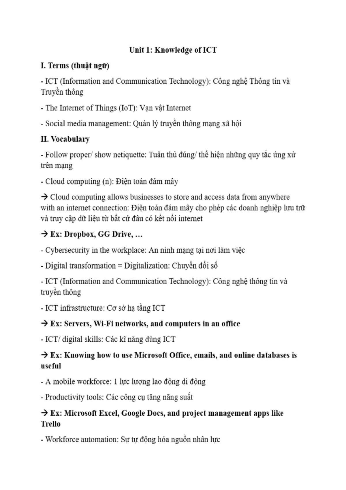 Unit 1: Vocabulary and Key Terms in ICT (Information and Communication ...