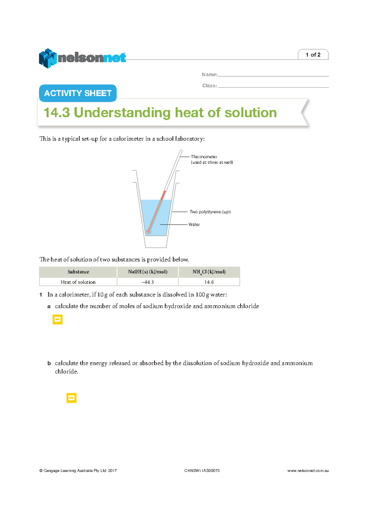 14.3-Understanding the heat of solution - © Cengage Learning Australia ...