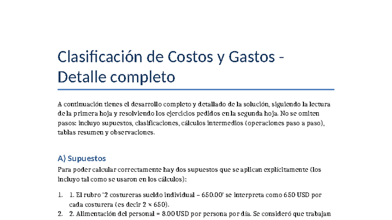 Clasificación de Costos y Gastos Detallada - Análisis Completo - Studocu