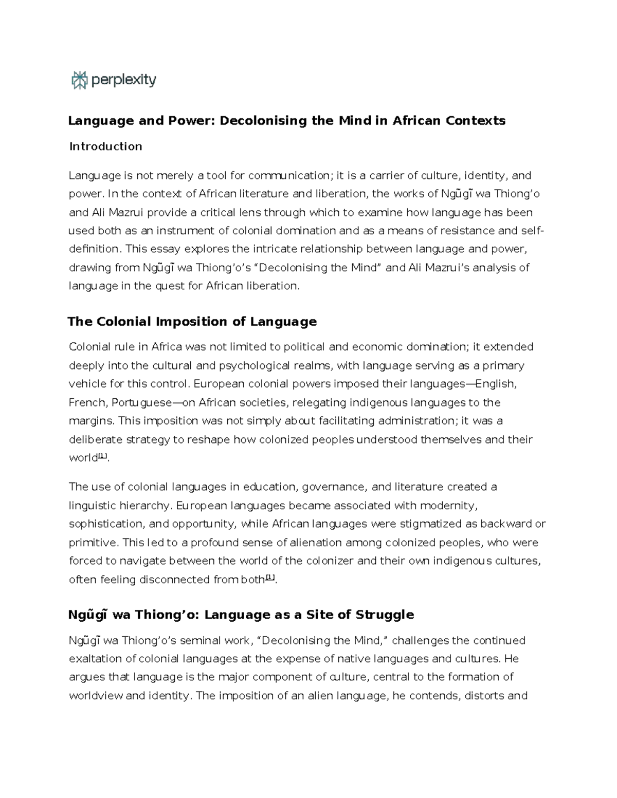 ENG 202: Language and Power - Decolonising the Mind in Africa - Studocu