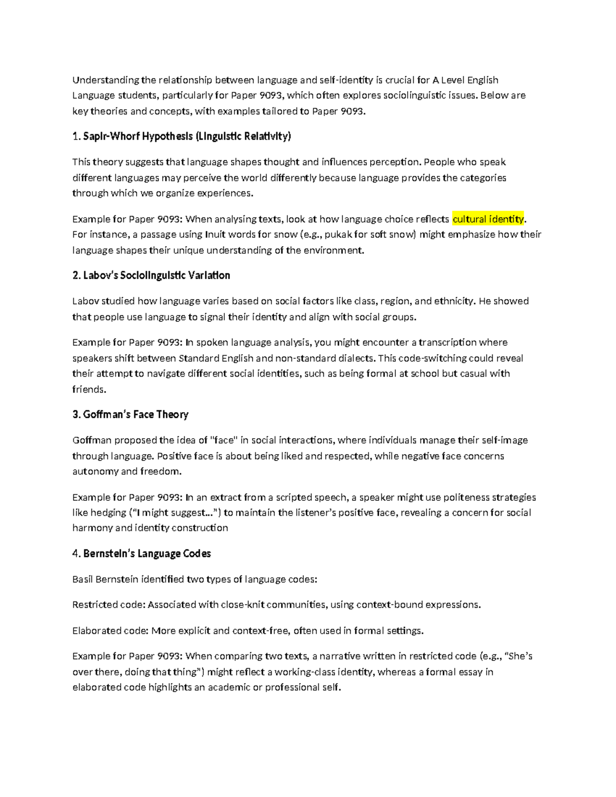 A Level English Language Paper 9093: Language and Identity Theories ...