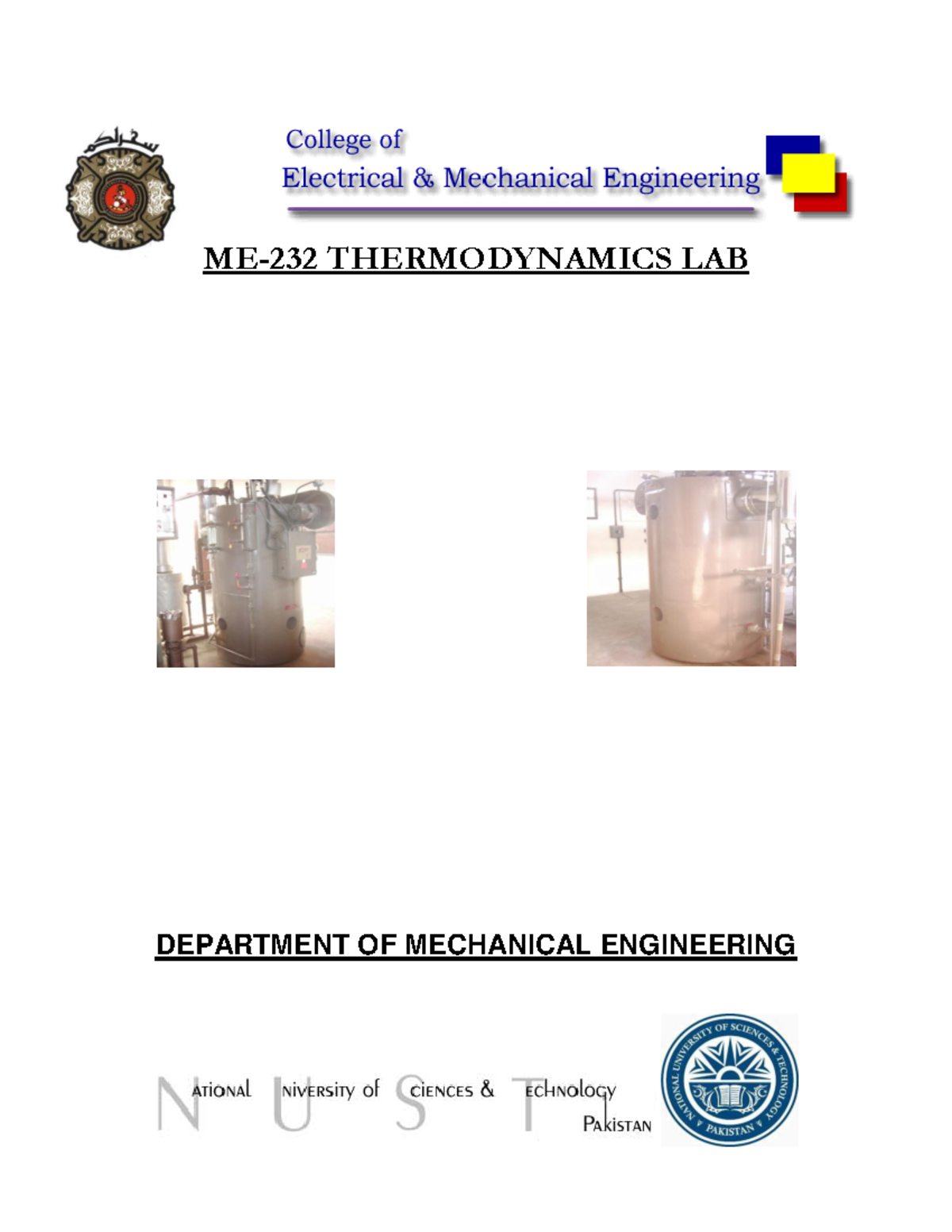 ME-232 Thermodynamics Lab Manual: Experiments and Procedures - Studocu