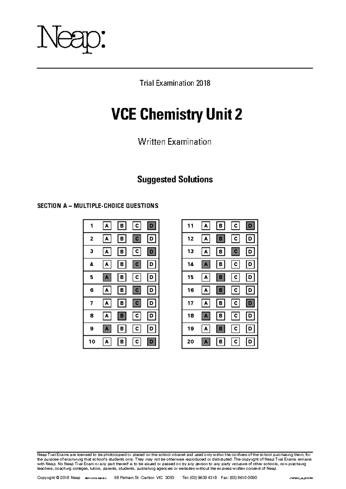 VCE Chemistry Unit 2 Trial Exam 2018 Suggested Solutions - Studocu