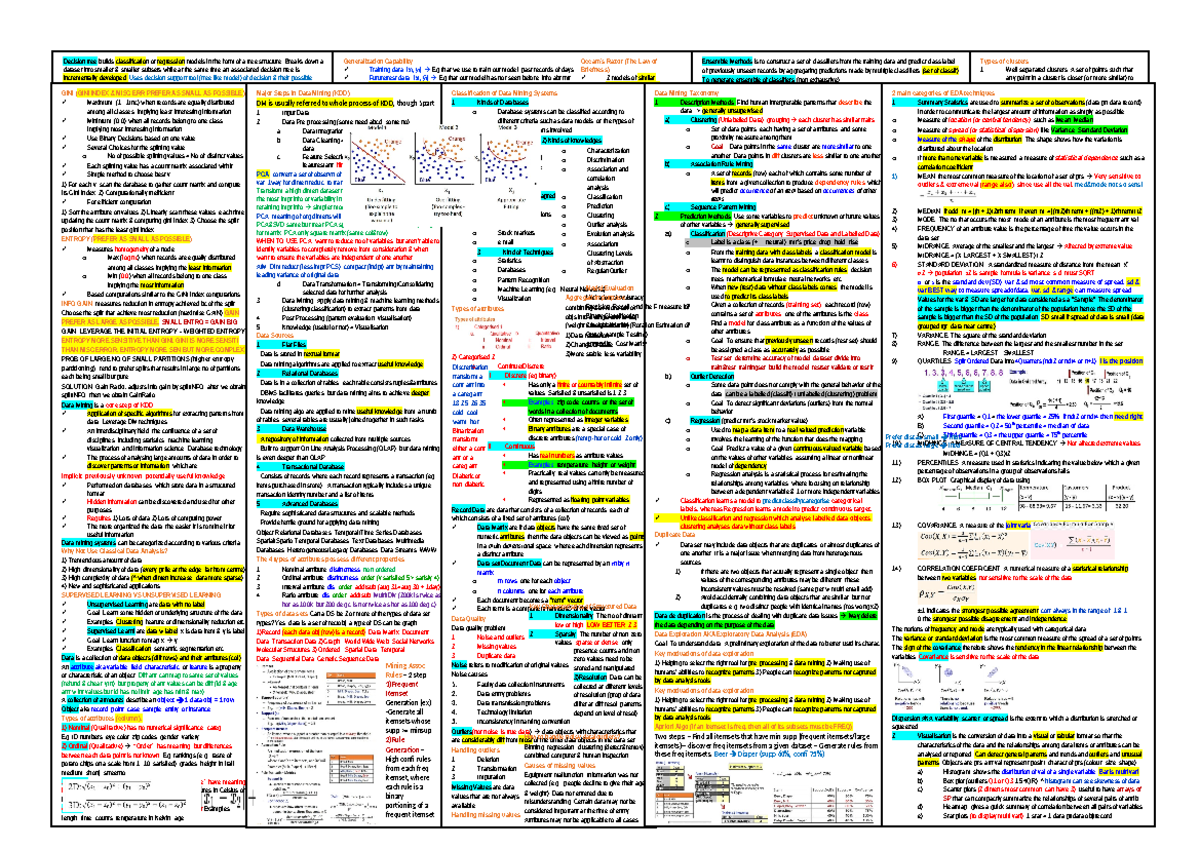 DM 101: Decision Trees and Ensemble Methods Overview Cheat Sheet - Studocu