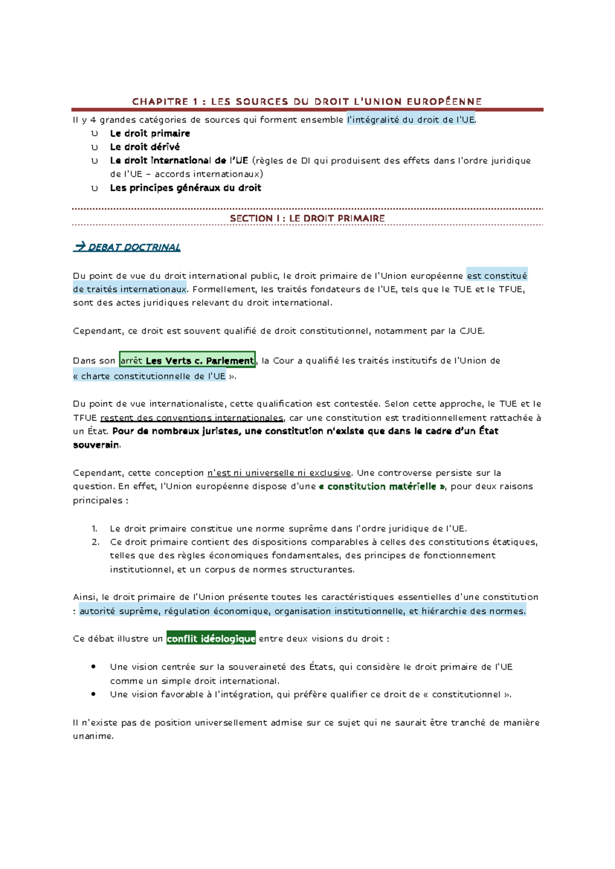 CHAPITRE 1 : LES SOURCES DU DROIT EUROPÉEN - TD 2 - Studocu