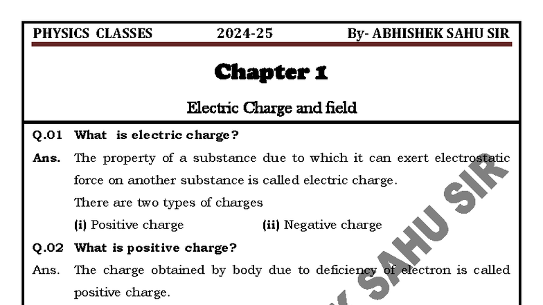 PHYSICS 101: Chapter 1 - Electric Charge and Field Notes - Studocu