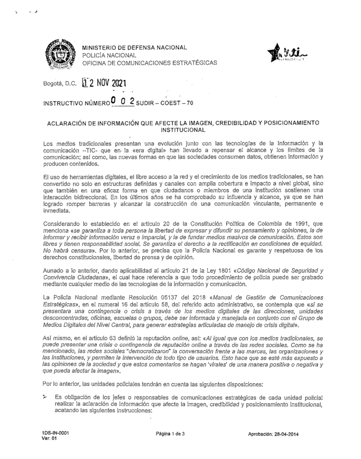Instructivo 002 SUDIR COEST: Manejo de Crisis y Comunicación ...